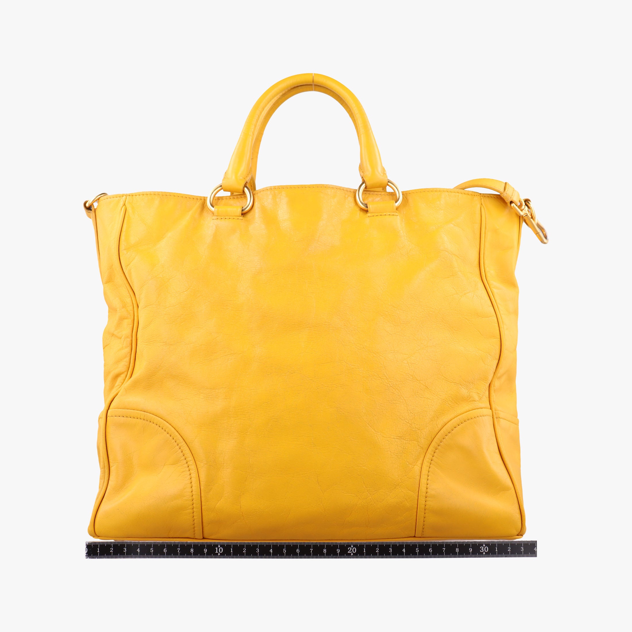 Pre-owned Prada Vitello Shine Argilla Yellow Leather  shoulderbag | stylenewstar