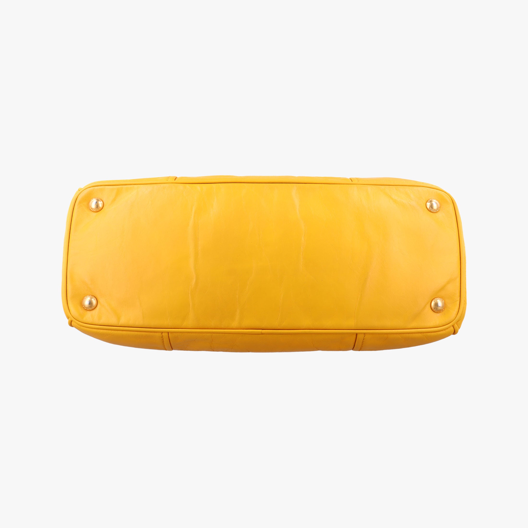 Pre-owned Prada Vitello Shine Argilla Yellow Leather  shoulderbag | stylenewstar