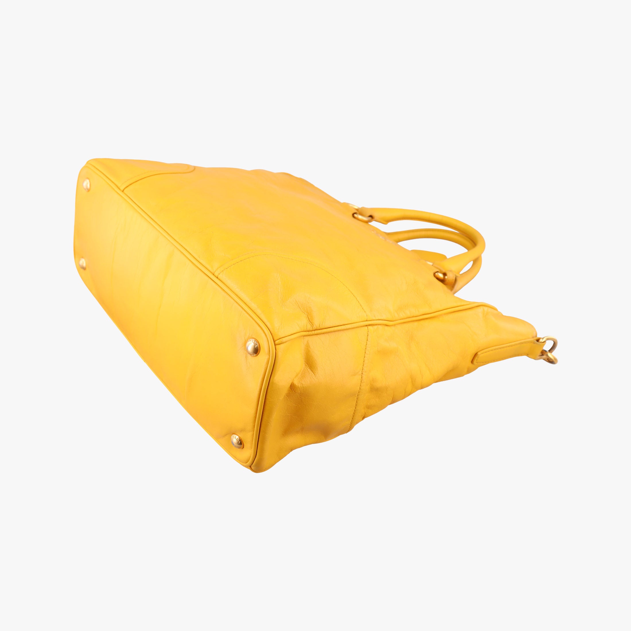 Pre-owned Prada Vitello Shine Argilla Yellow Leather  shoulderbag | stylenewstar