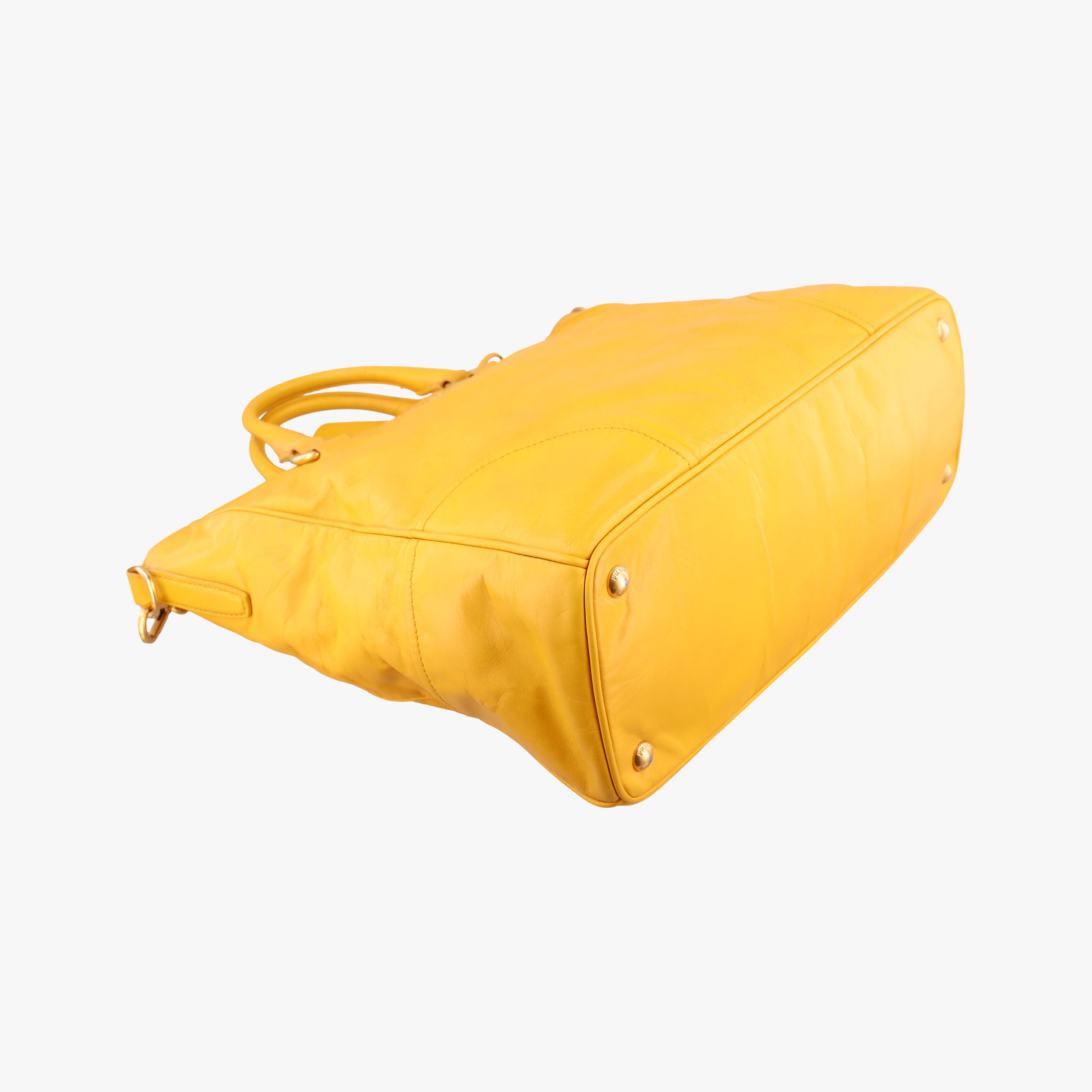 Pre-owned Prada Vitello Shine Argilla Yellow Leather  shoulderbag | stylenewstar