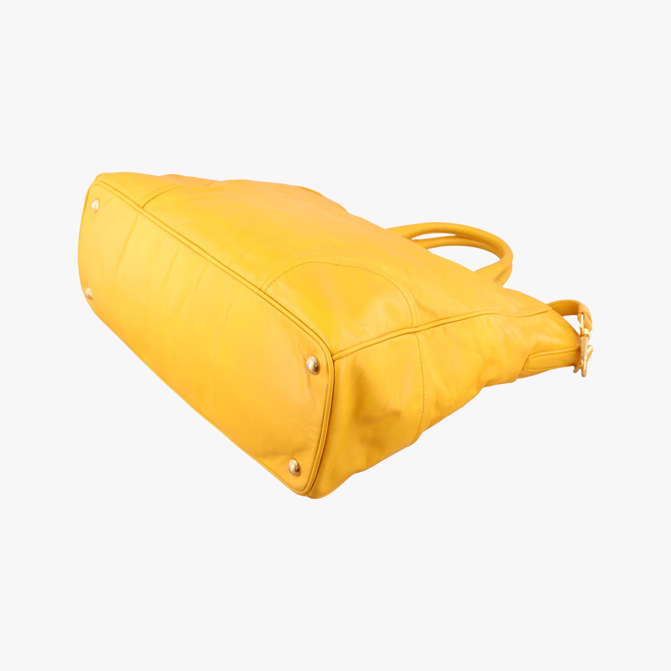 Pre-owned Prada Vitello Shine Argilla Yellow Leather  shoulderbag | stylenewstar