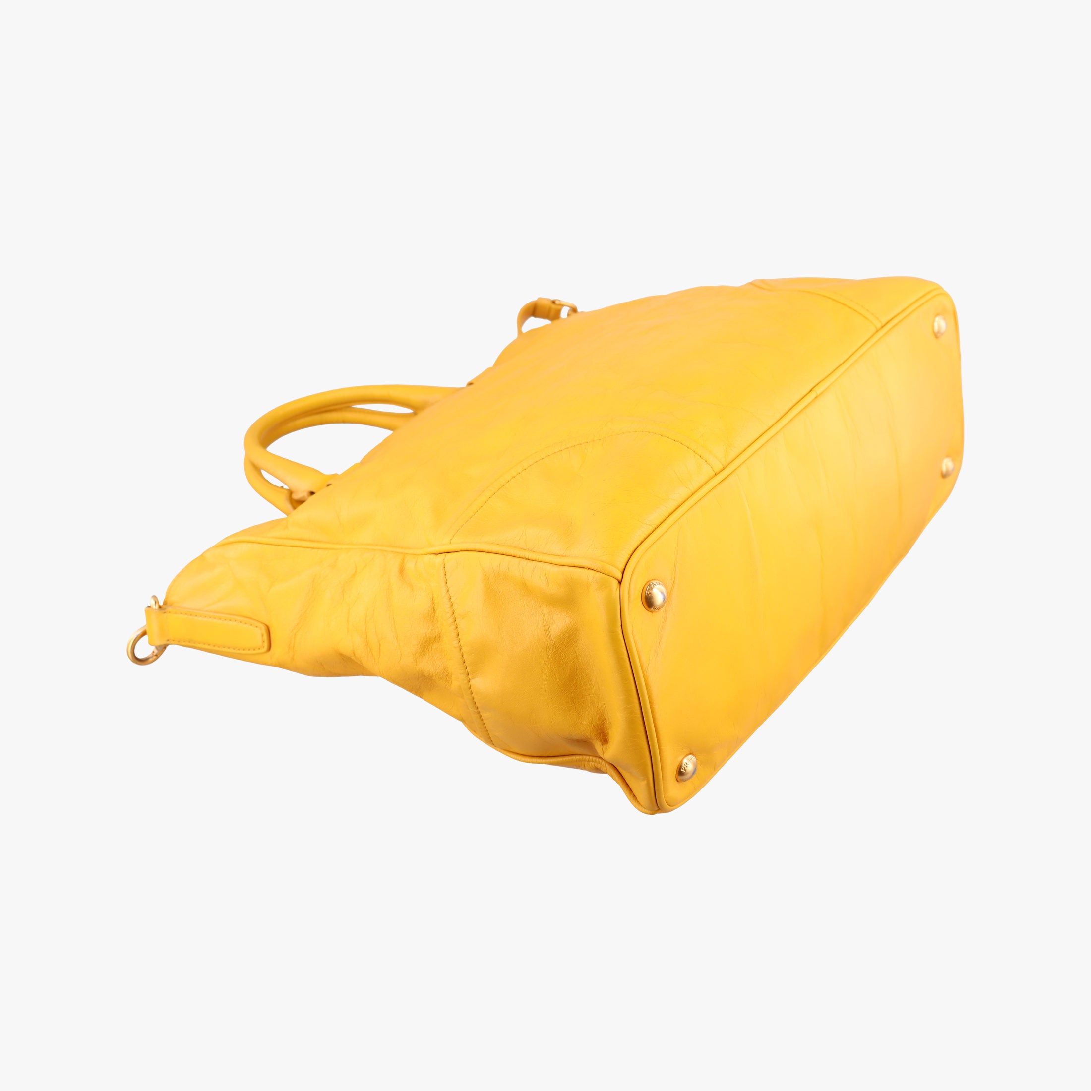 Pre-owned Prada Vitello Shine Argilla Yellow Leather  shoulderbag | stylenewstar