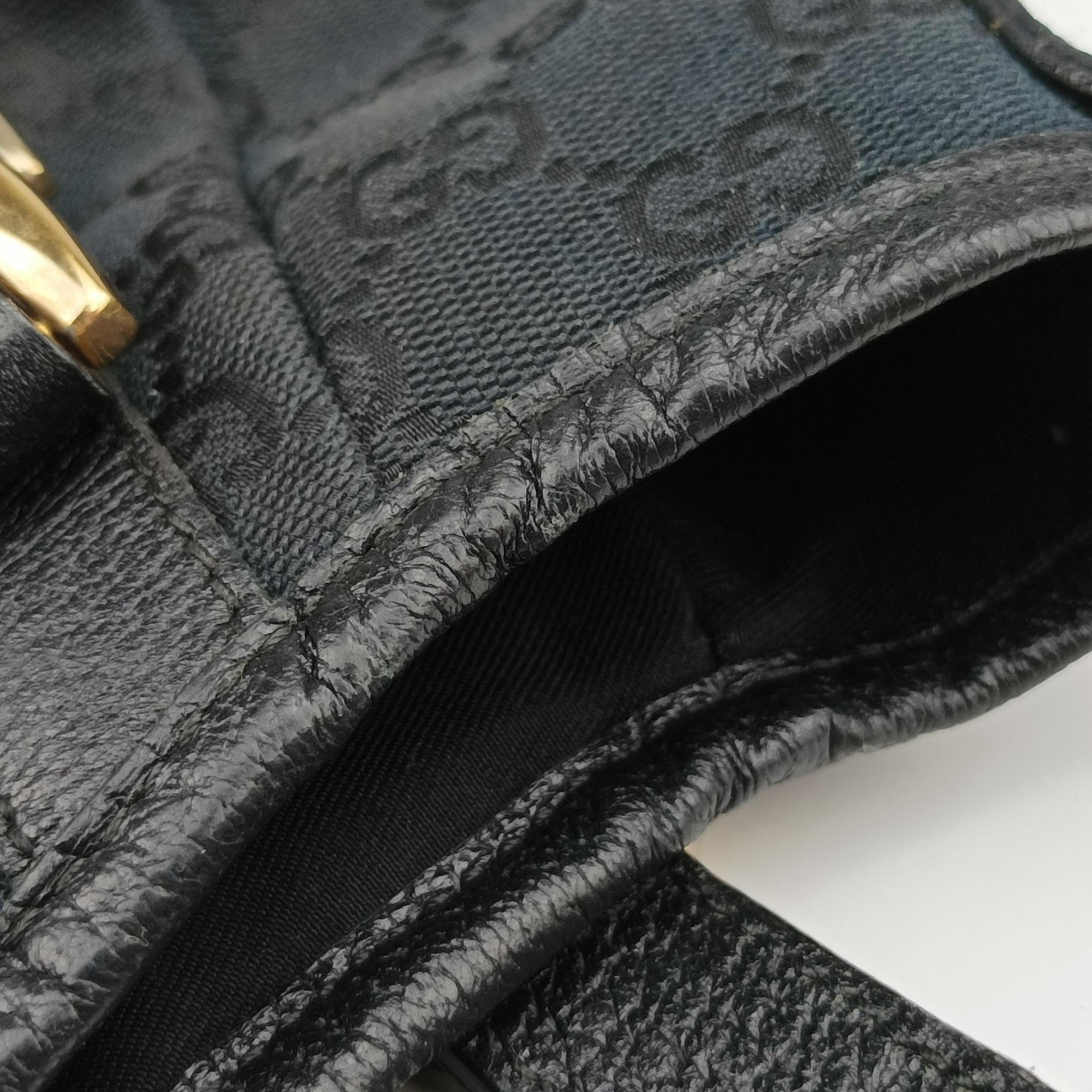 Pre-owned Gucci Abbey Black canvas×leather 130736 shoulderbag | stylenewstar