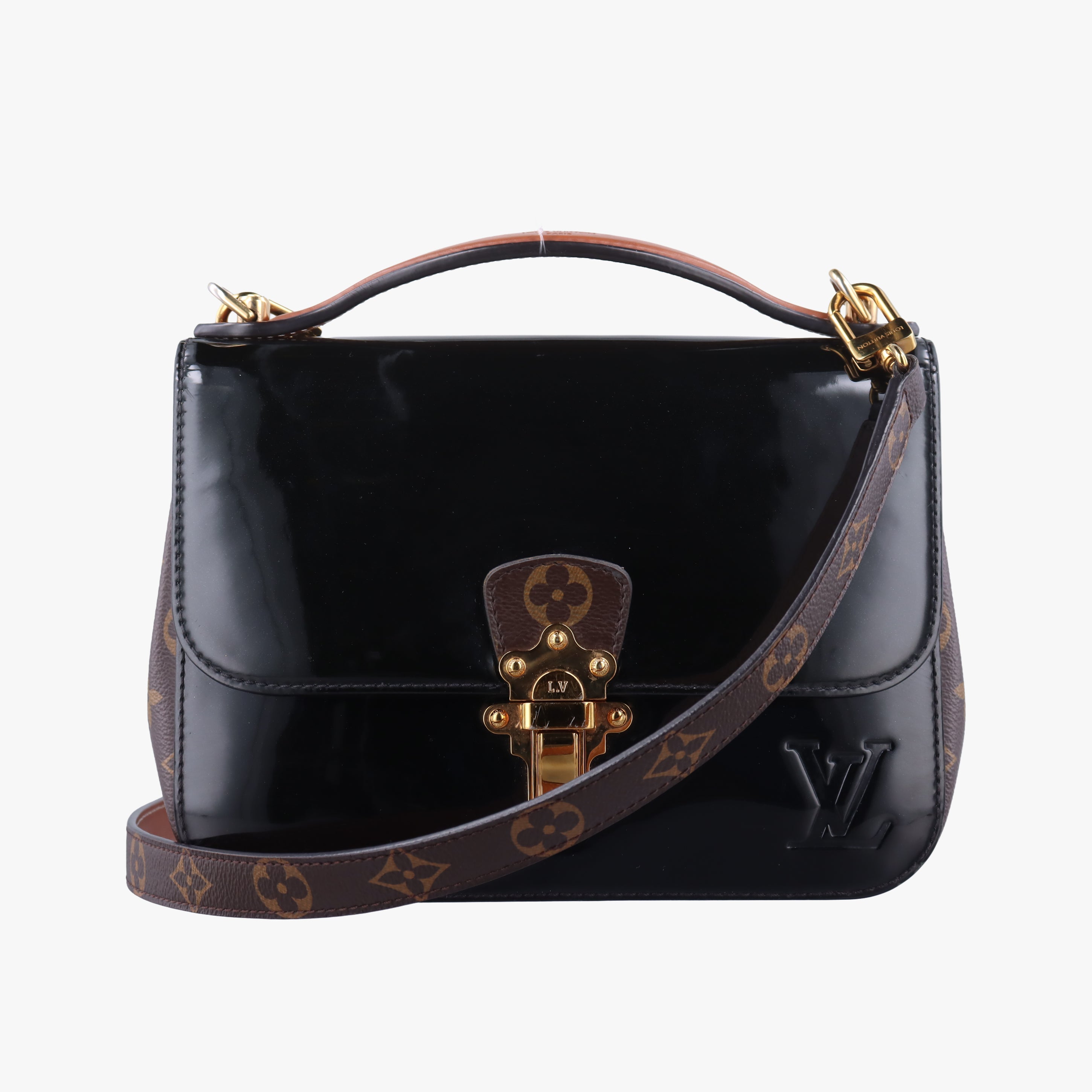 Pre-owned Louis Vuitton Cherrywood BB brown×black Vernis×Leather×Monogram Canvas M51953 shoulderbag | stylenewstar