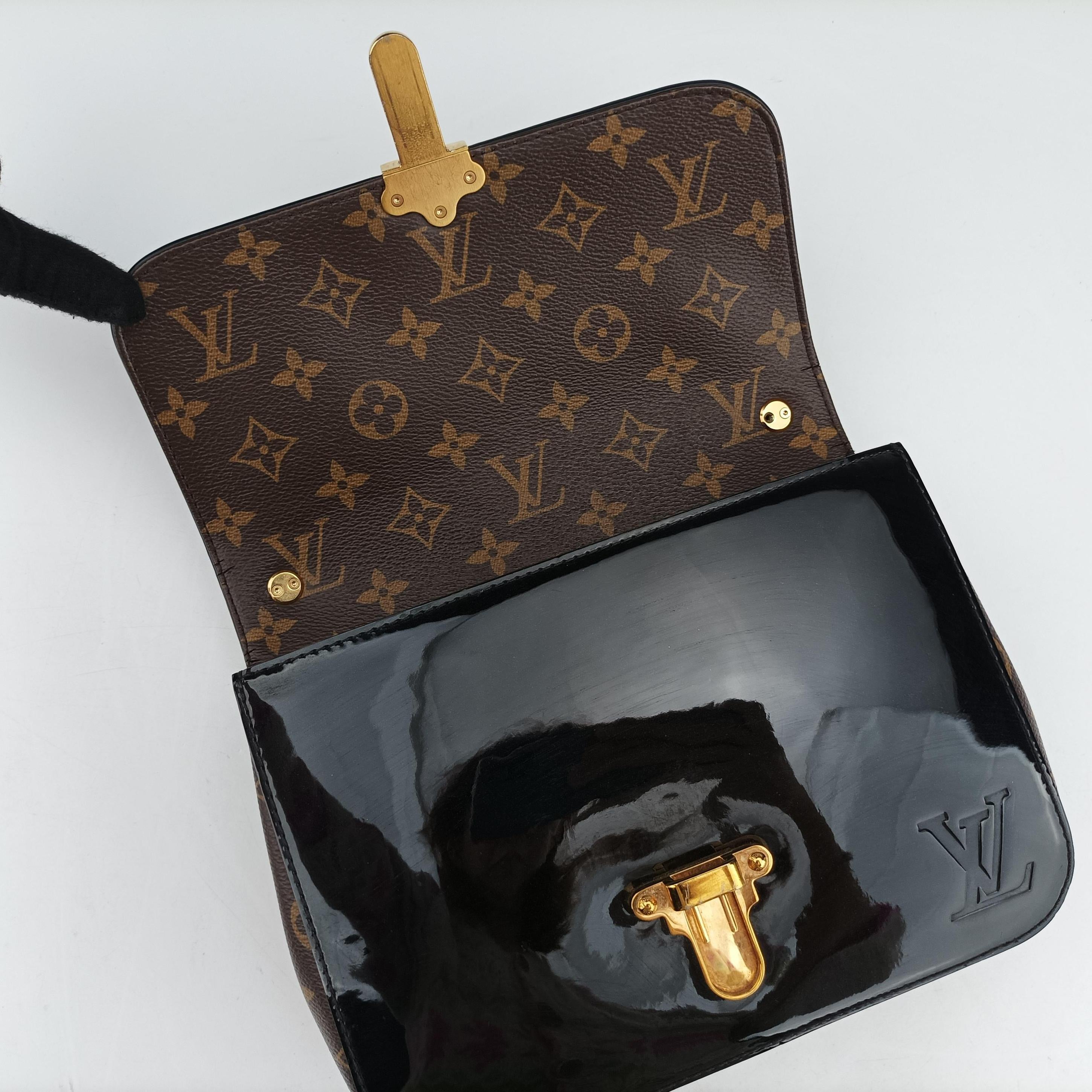Pre-owned Louis Vuitton Cherrywood BB brown×black Vernis×Leather×Monogram Canvas M51953 shoulderbag | stylenewstar