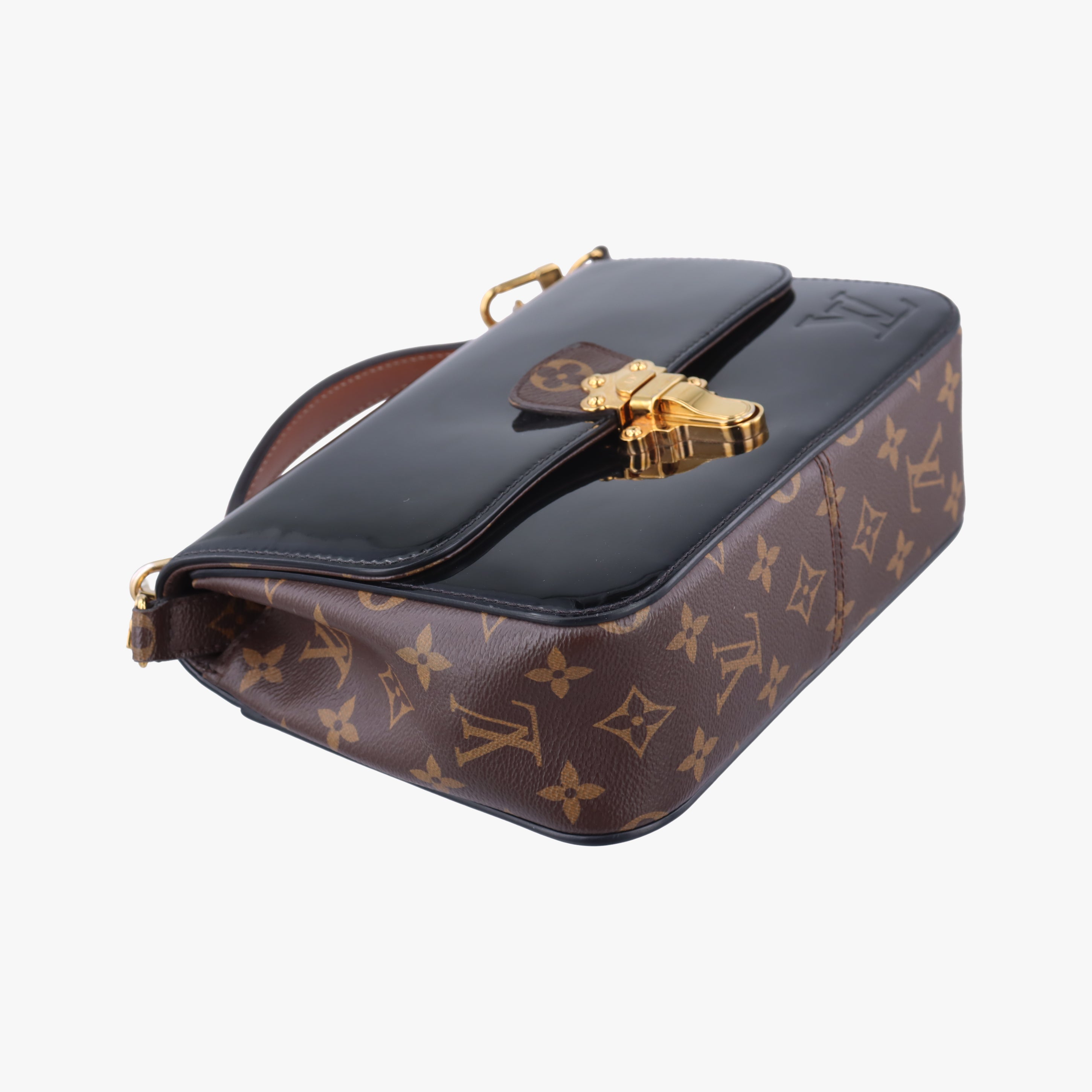 Pre-owned Louis Vuitton Cherrywood BB brown×black Vernis×Leather×Monogram Canvas M51953 shoulderbag | stylenewstar
