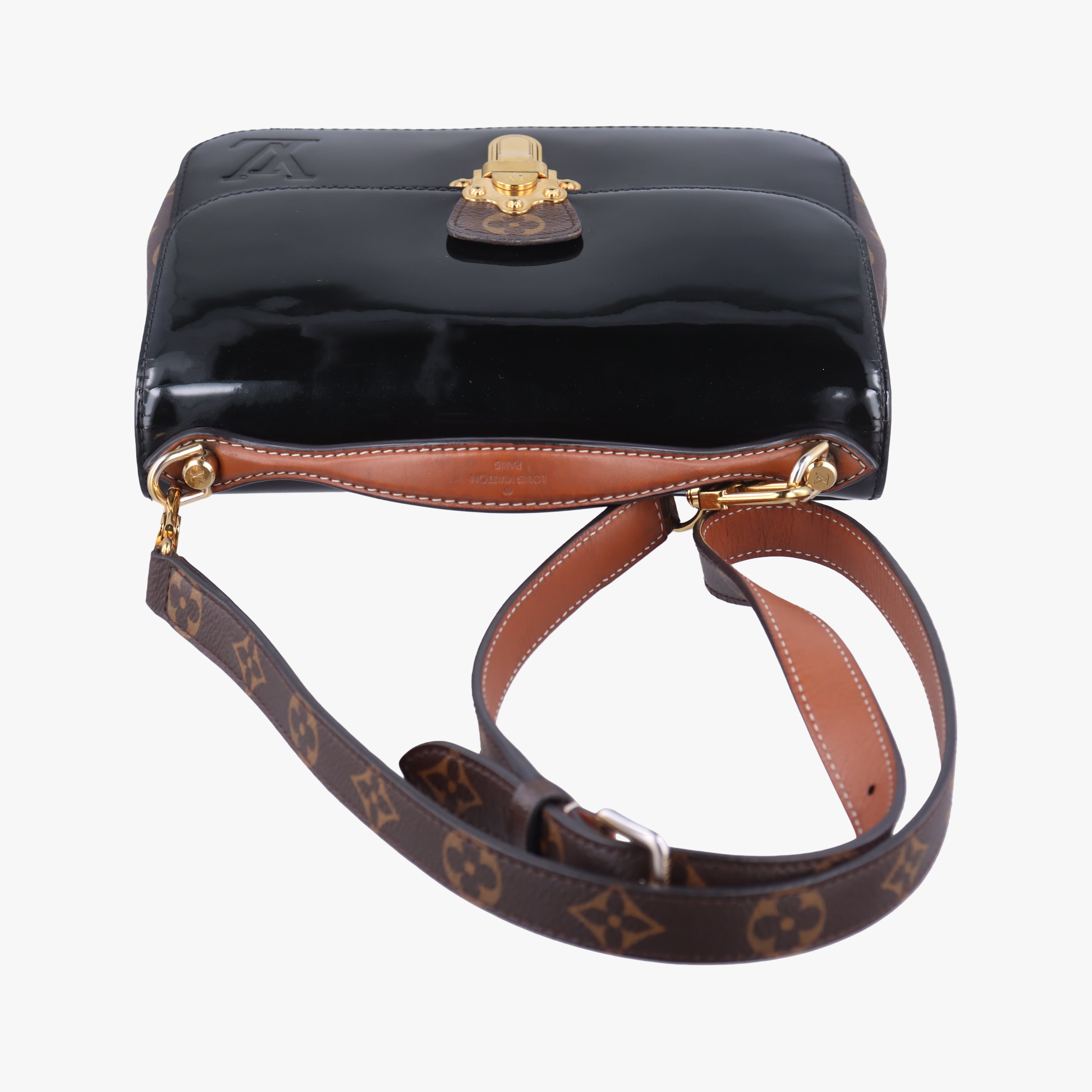 Pre-owned Louis Vuitton Cherrywood BB brown×black Vernis×Leather×Monogram Canvas M51953 shoulderbag | stylenewstar