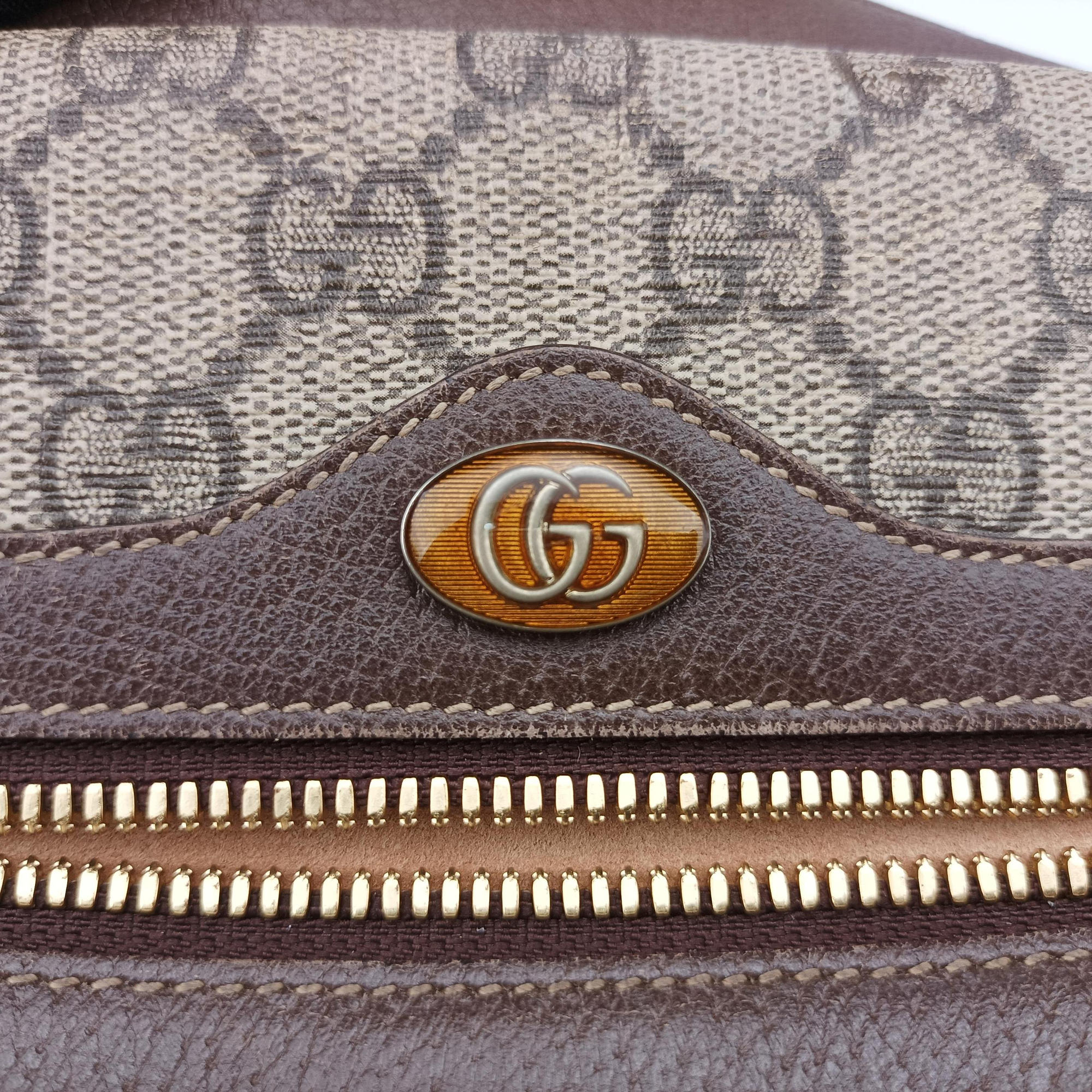 Pre-owned Gucci Ophidia Brown PVC coated canvas×Leather 517080 shoulderbag | stylenewstar