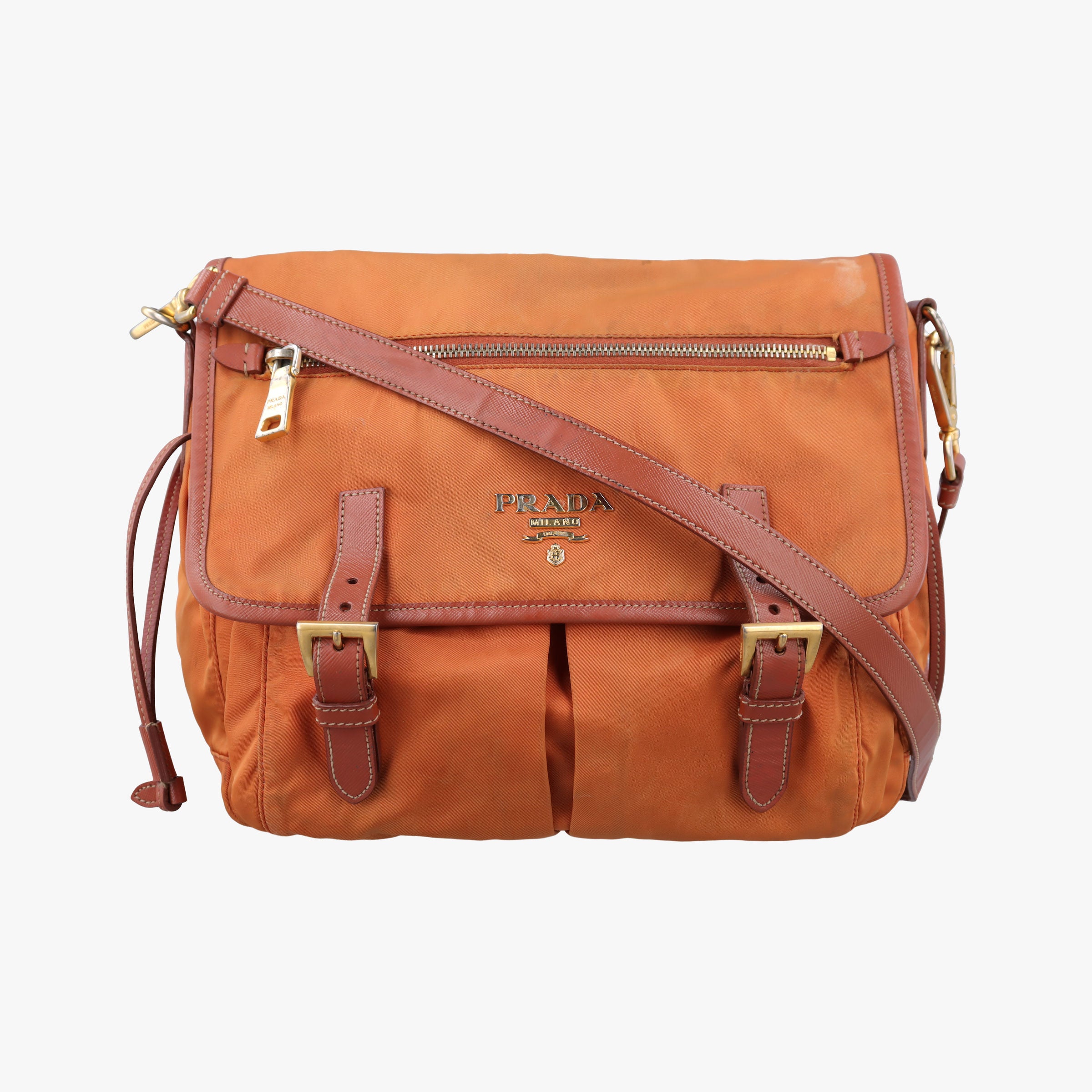 Pre-owned Prada VELA Orange Nylon × Leather BT1738 shoulderbag | stylenewstar