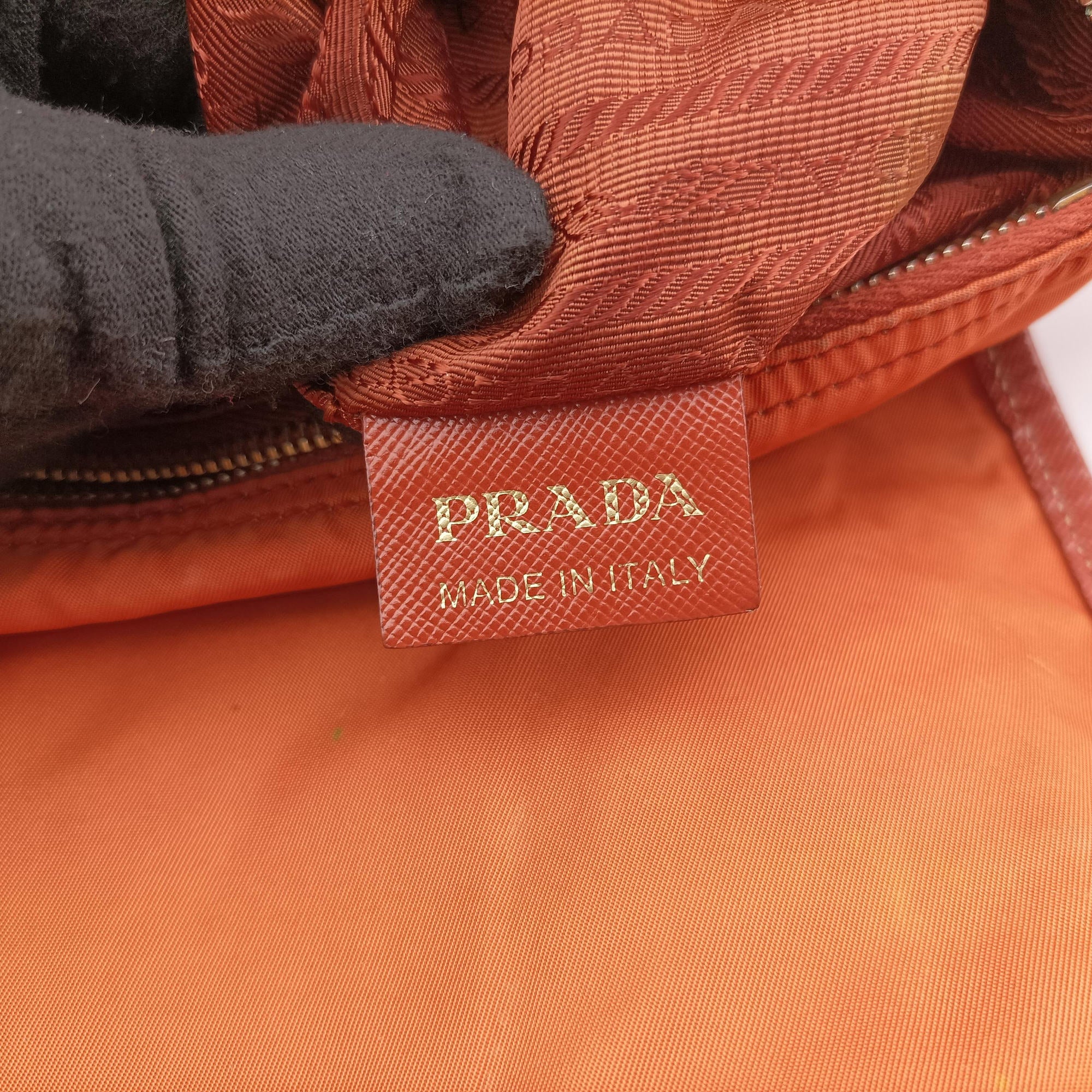 Pre-owned Prada VELA Orange Nylon × Leather BT1738 shoulderbag | stylenewstar