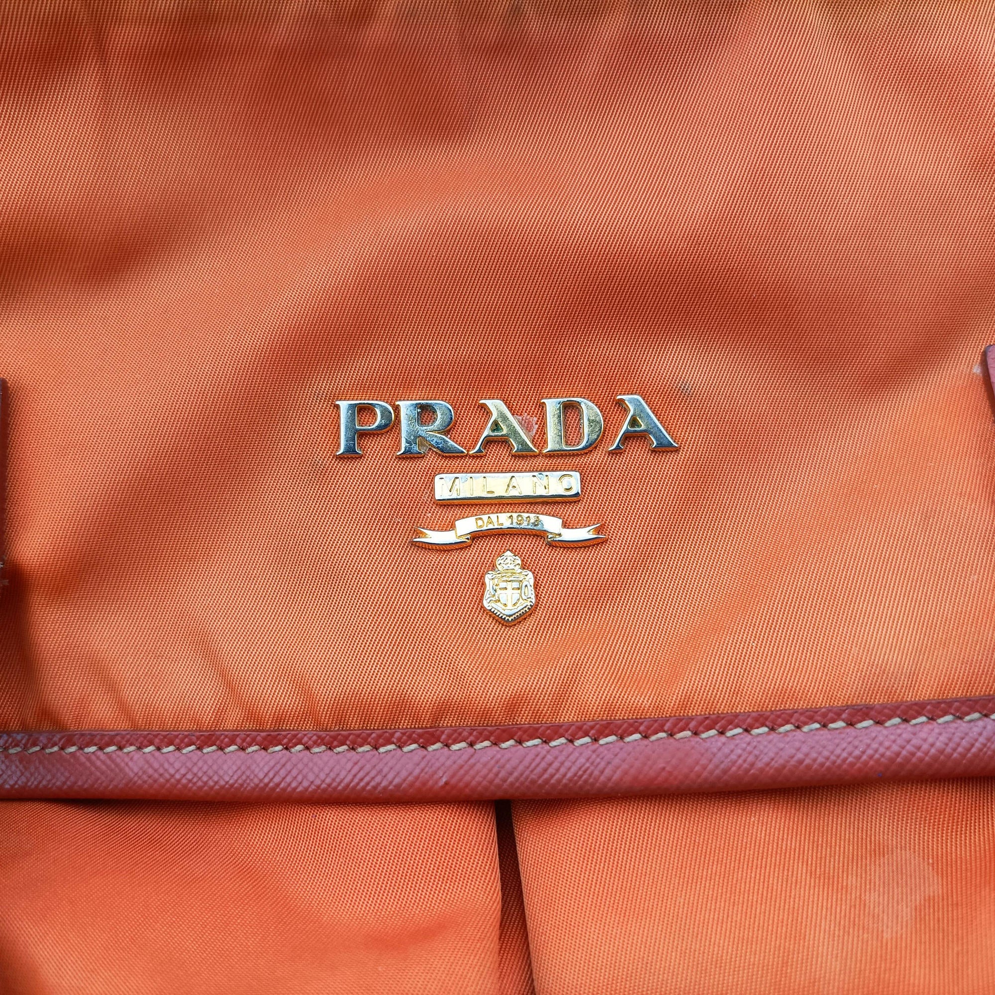 Pre-owned Prada VELA Orange Nylon × Leather BT1738 shoulderbag | stylenewstar