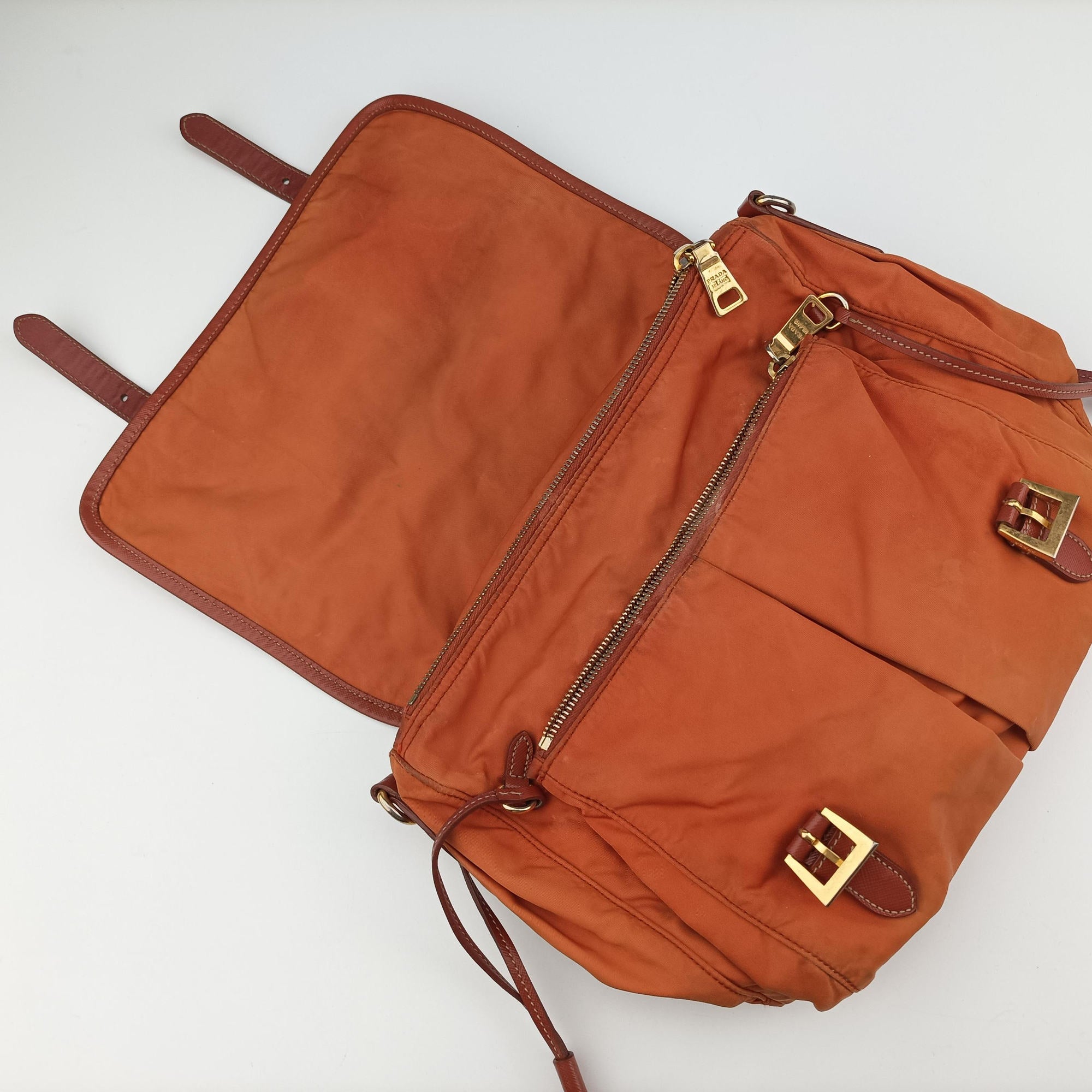 Pre-owned Prada VELA Orange Nylon × Leather BT1738 shoulderbag | stylenewstar