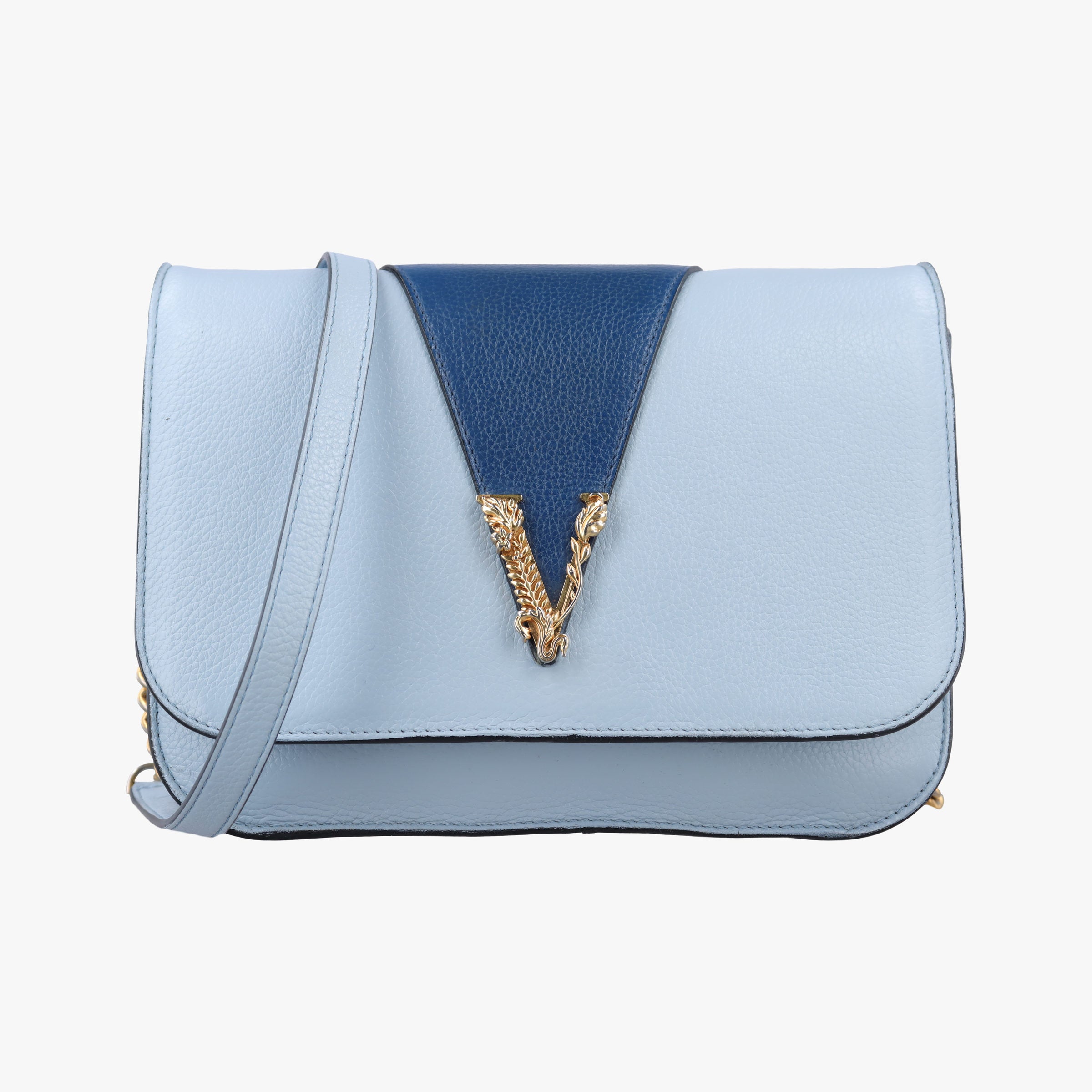 Pre-owned VERSACE Virtus Blue leather  shoulderbag | stylenewstar