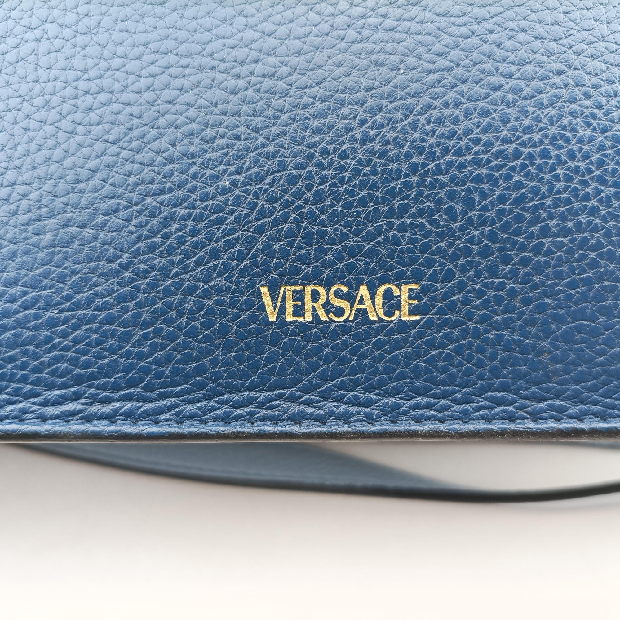 Pre-owned VERSACE Virtus Blue leather  shoulderbag | stylenewstar