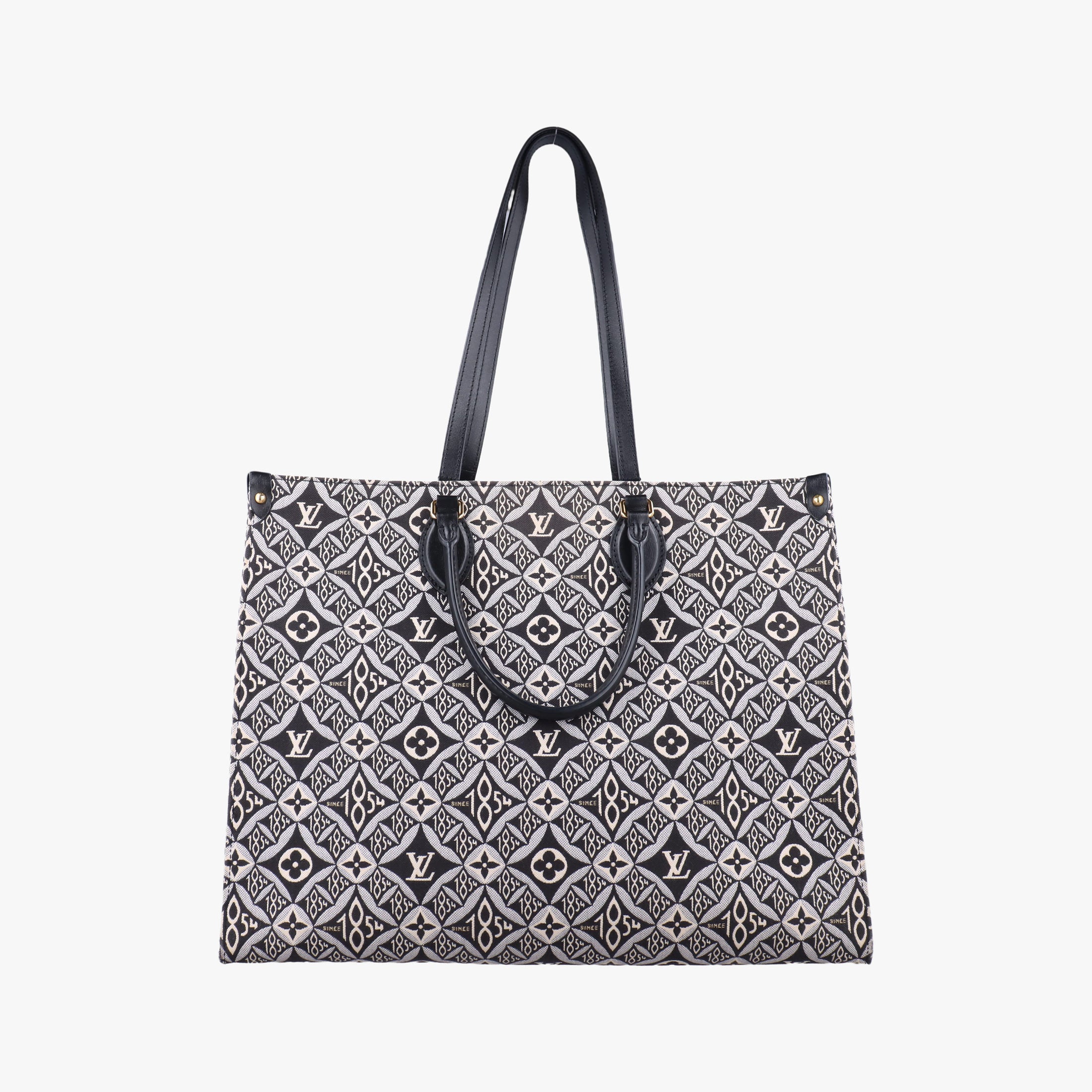 Pre-owned Louis Vuitton SINCE1854 On the Go GM Black×White jacquard canvas x leather M57207 shoulderbag | stylenewstar