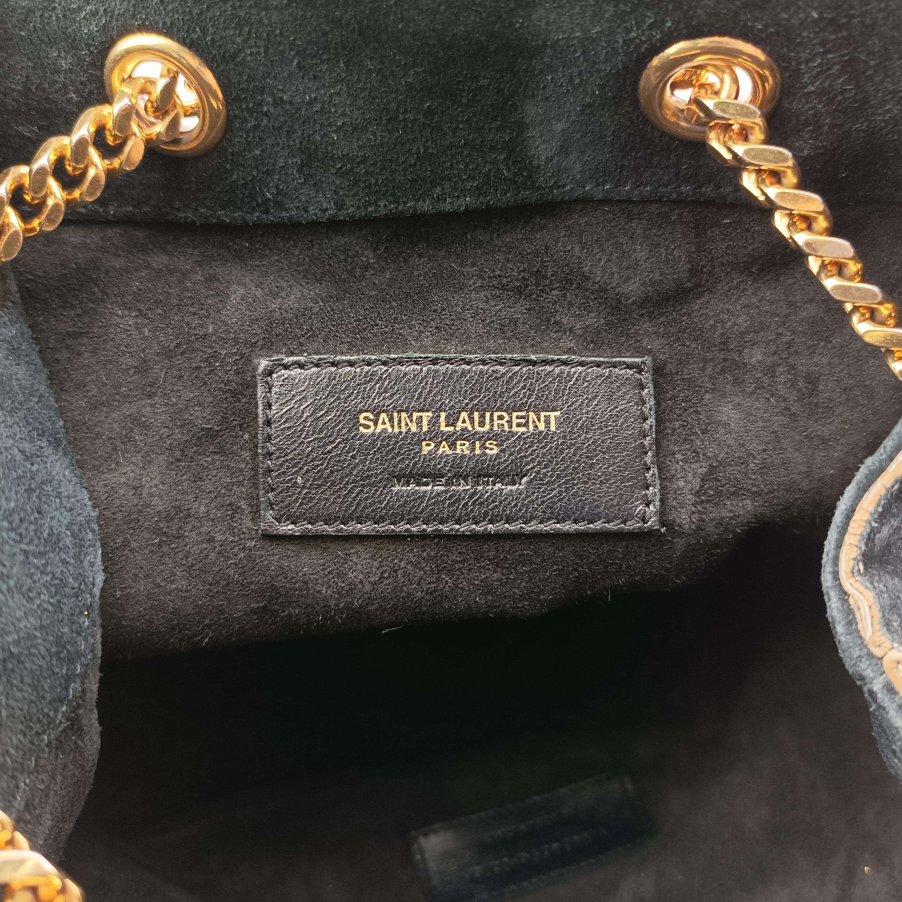 Pre-owned Yves Saint Laurent Emmanuelle Chain Bucket Black×golden Suede x Snakeskin 434596 shoulderbag | stylenewstar
