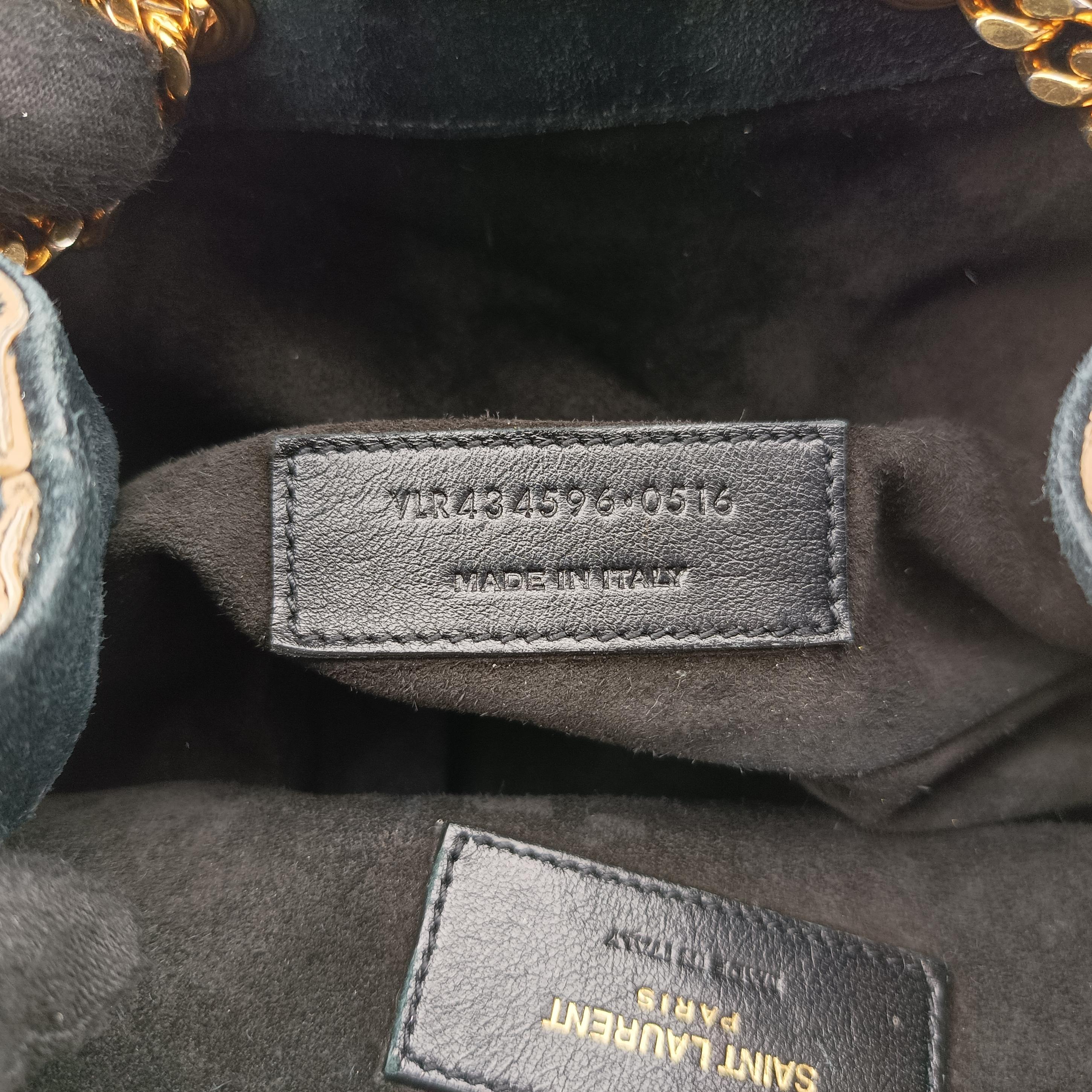 Pre-owned Yves Saint Laurent Emmanuelle Chain Bucket Black×golden Suede x Snakeskin 434596 shoulderbag | stylenewstar