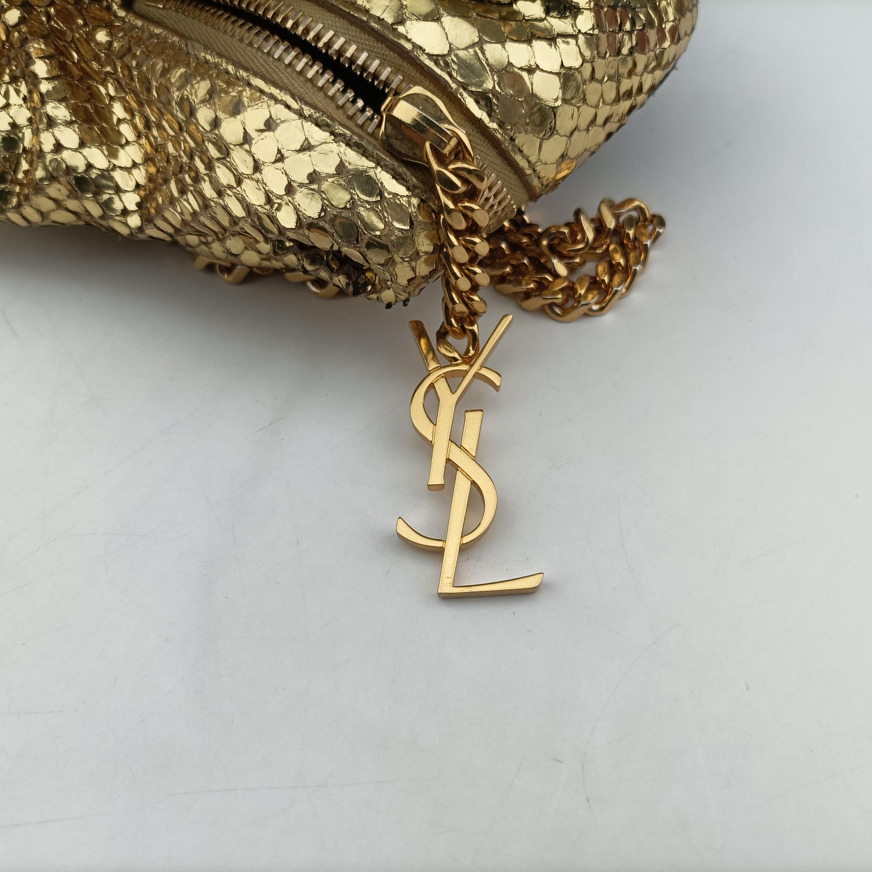 Pre-owned Yves Saint Laurent Emmanuelle Chain Bucket Black×golden Suede x Snakeskin 434596 shoulderbag | stylenewstar