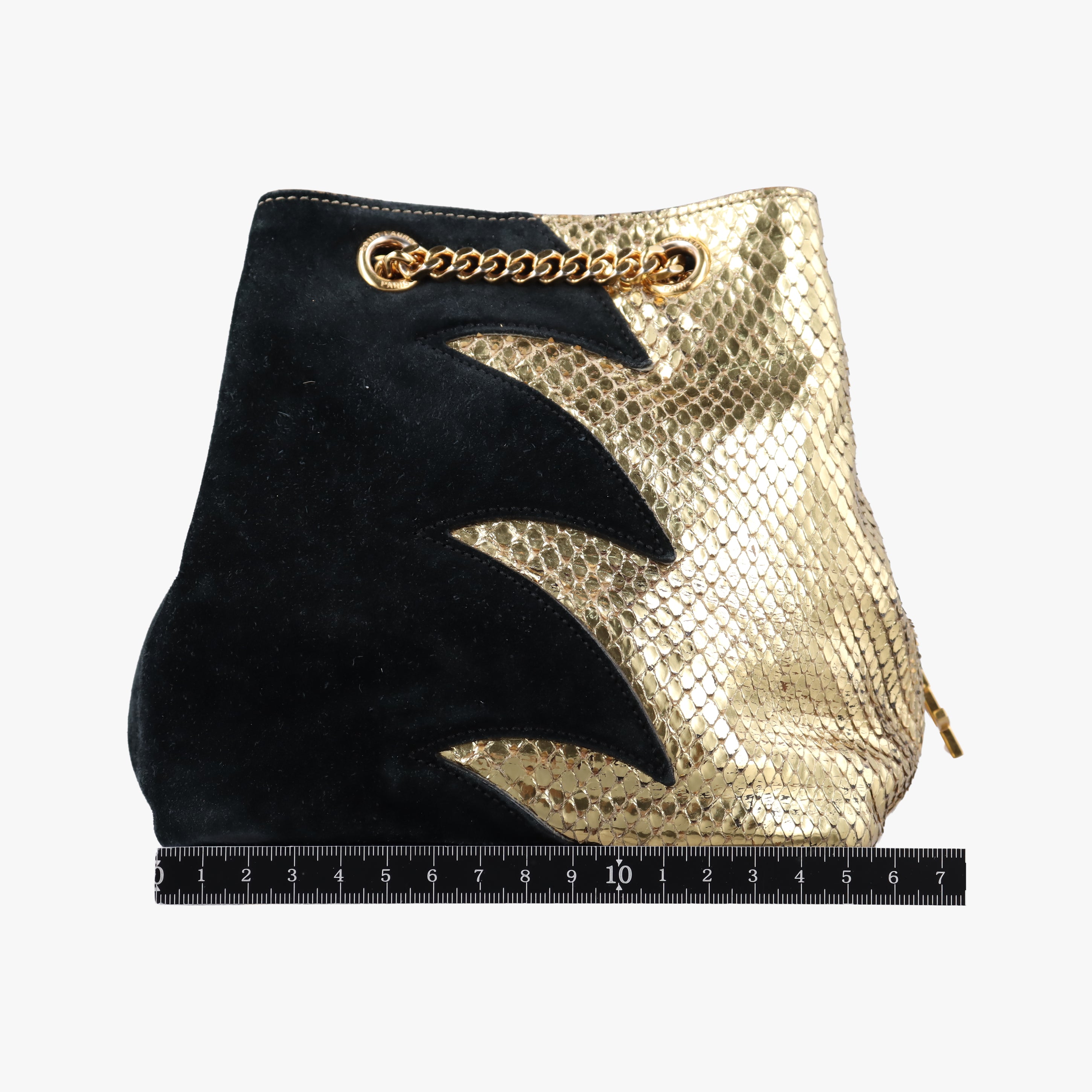 Pre-owned Yves Saint Laurent Emmanuelle Chain Bucket Black×golden Suede x Snakeskin 434596 shoulderbag | stylenewstar