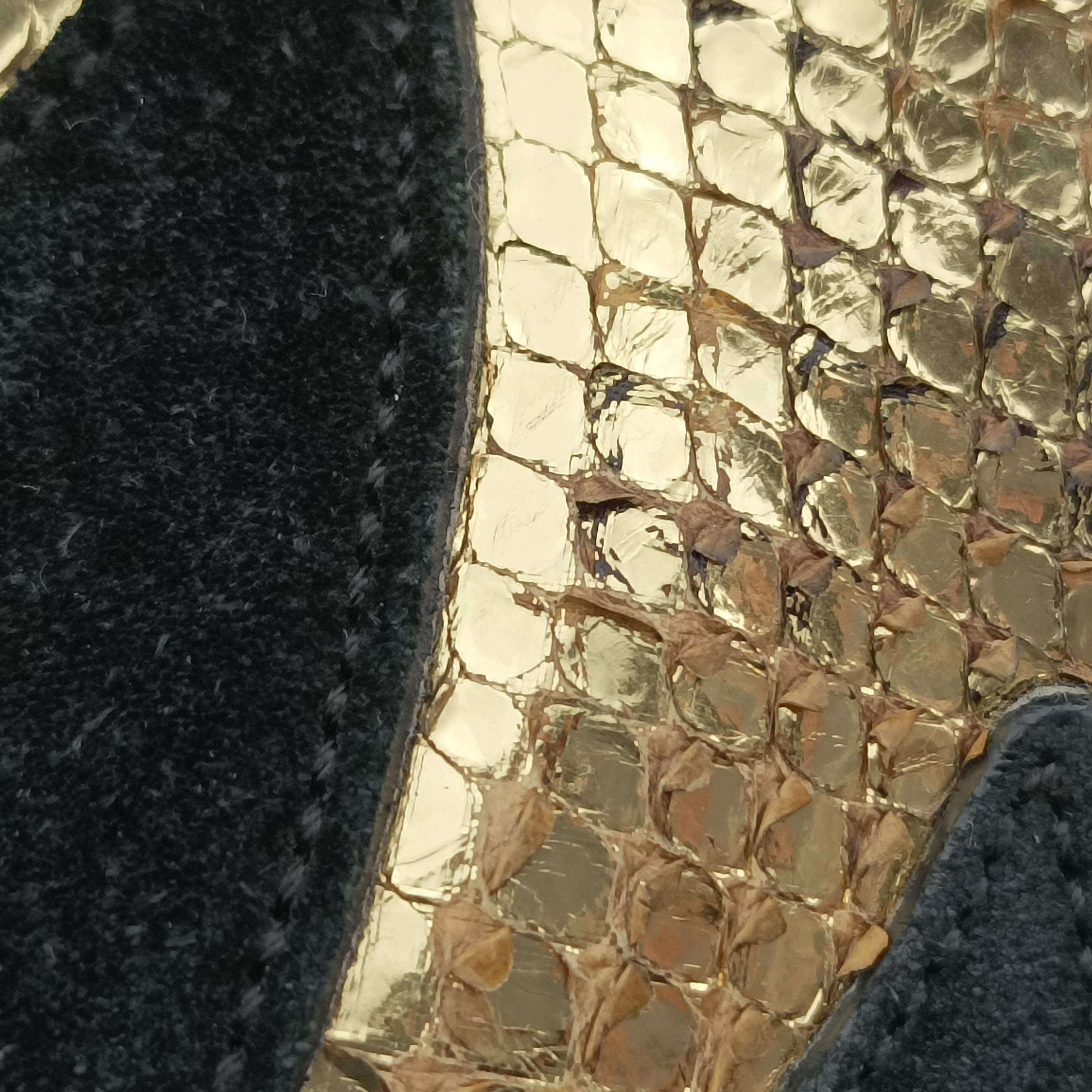 Pre-owned Yves Saint Laurent Emmanuelle Chain Bucket Black×golden Suede x Snakeskin 434596 shoulderbag | stylenewstar