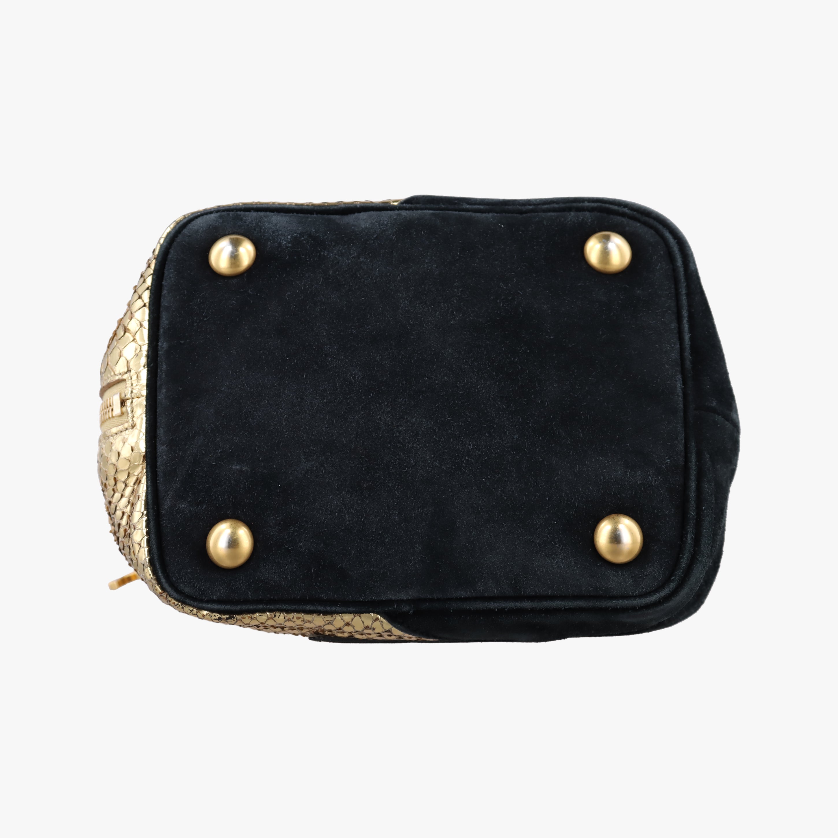 Pre-owned Yves Saint Laurent Emmanuelle Chain Bucket Black×golden Suede x Snakeskin 434596 shoulderbag | stylenewstar
