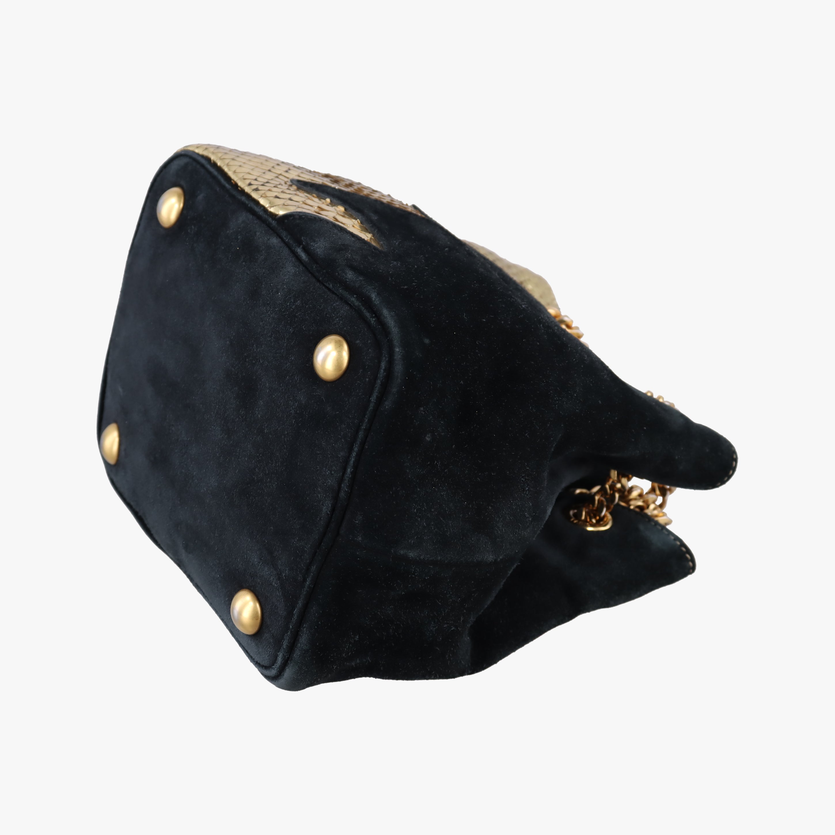 Pre-owned Yves Saint Laurent Emmanuelle Chain Bucket Black×golden Suede x Snakeskin 434596 shoulderbag | stylenewstar