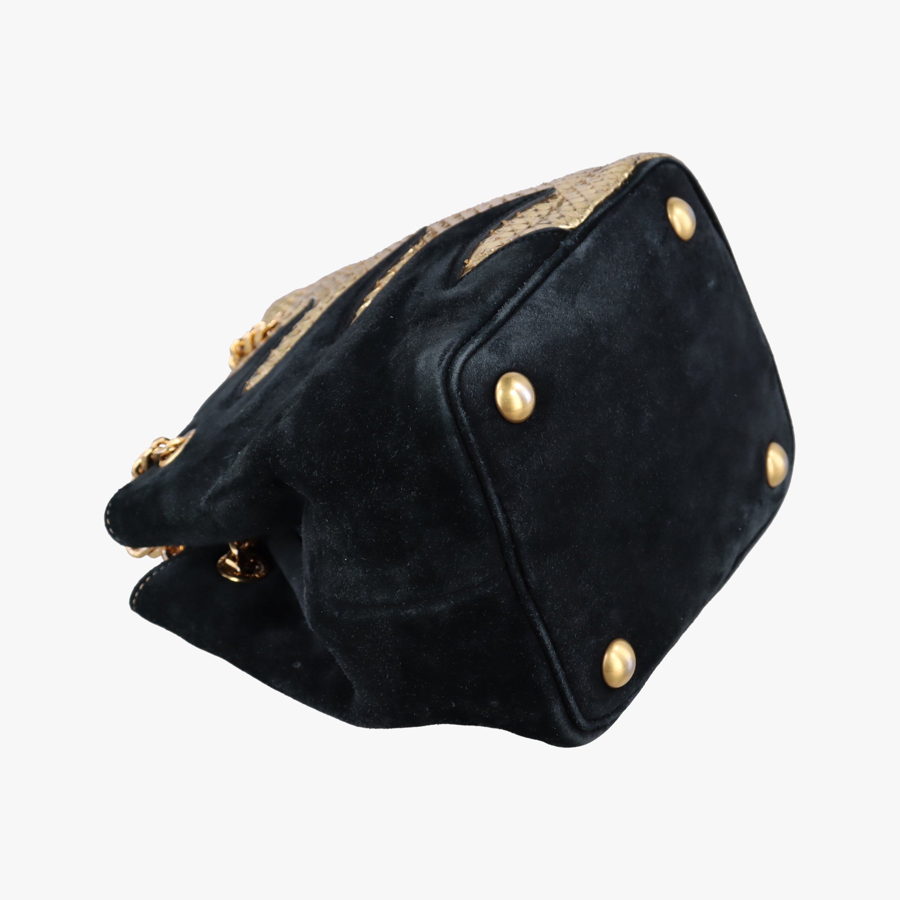 Pre-owned Yves Saint Laurent Emmanuelle Chain Bucket Black×golden Suede x Snakeskin 434596 shoulderbag | stylenewstar