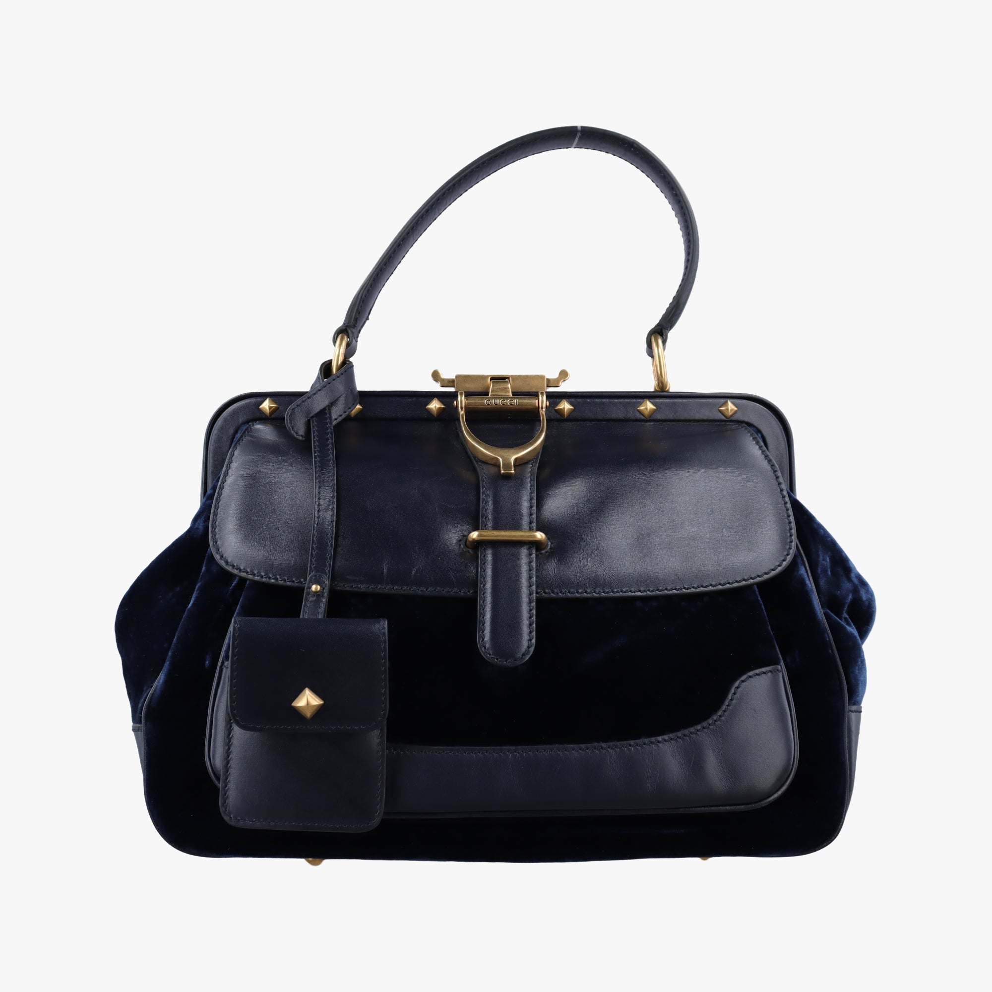 Vintage Gucci Lady Stirrup Navy Velvet×Leather  handbag | stylenewstar