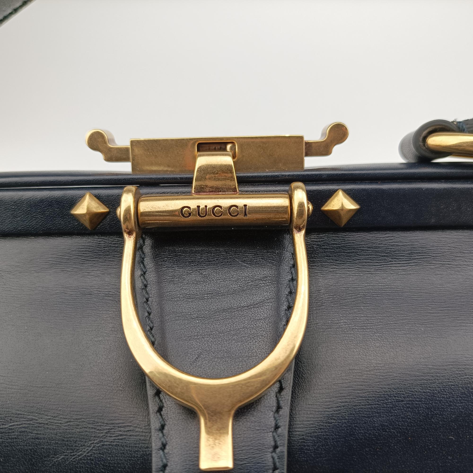 Vintage Gucci Lady Stirrup Navy Velvet×Leather  handbag | stylenewstar