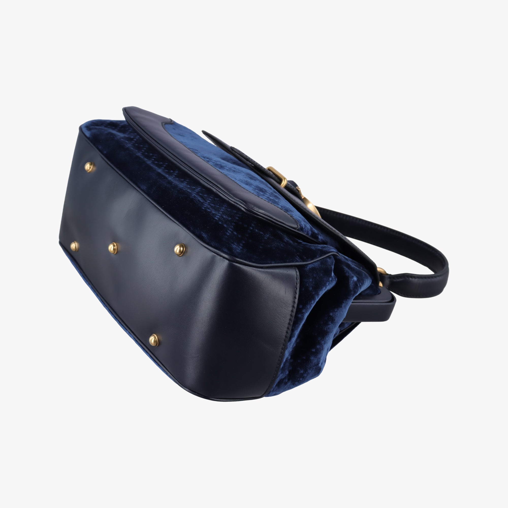 Vintage Gucci Lady Stirrup Navy Velvet×Leather  handbag | stylenewstar