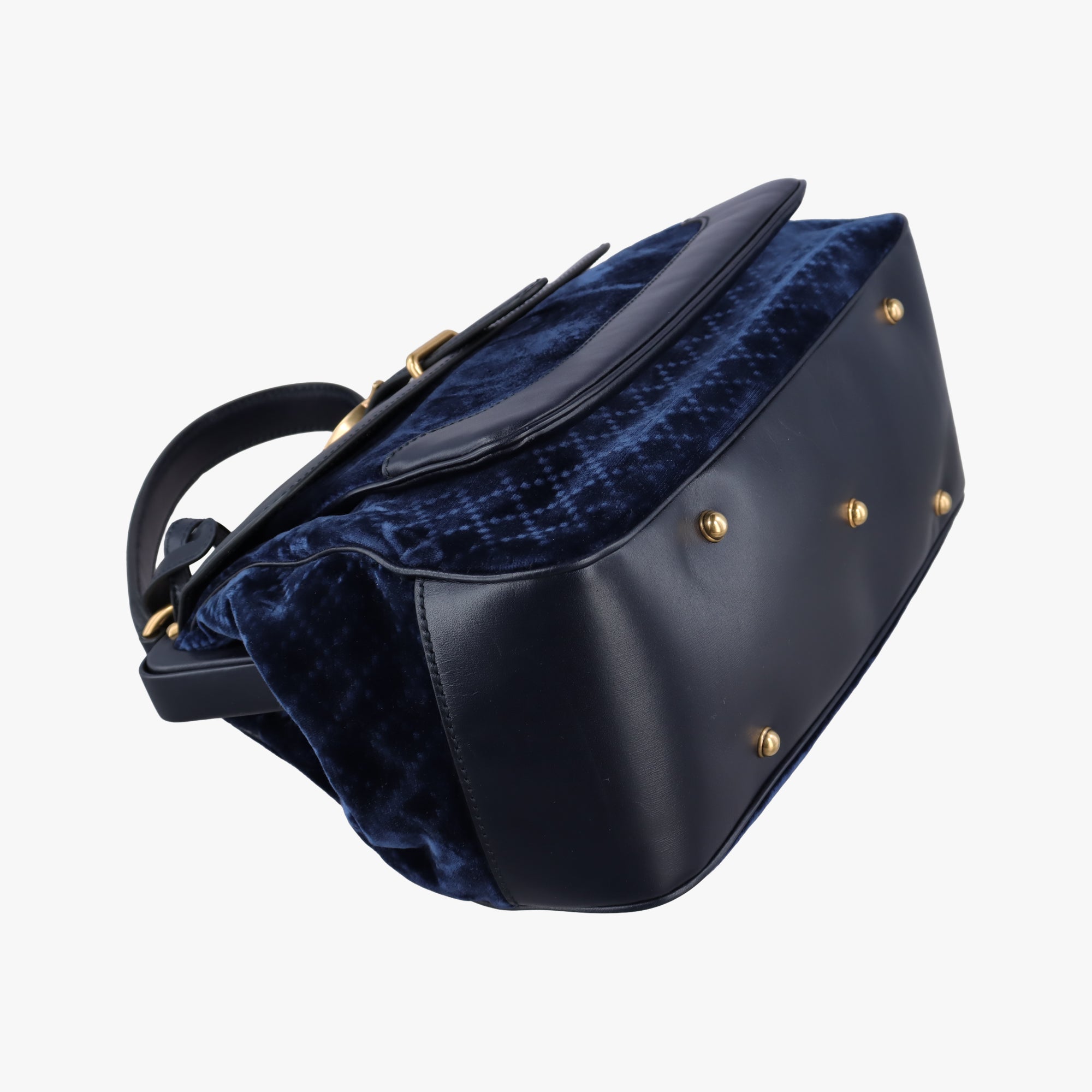 Vintage Gucci Lady Stirrup Navy Velvet×Leather  handbag | stylenewstar