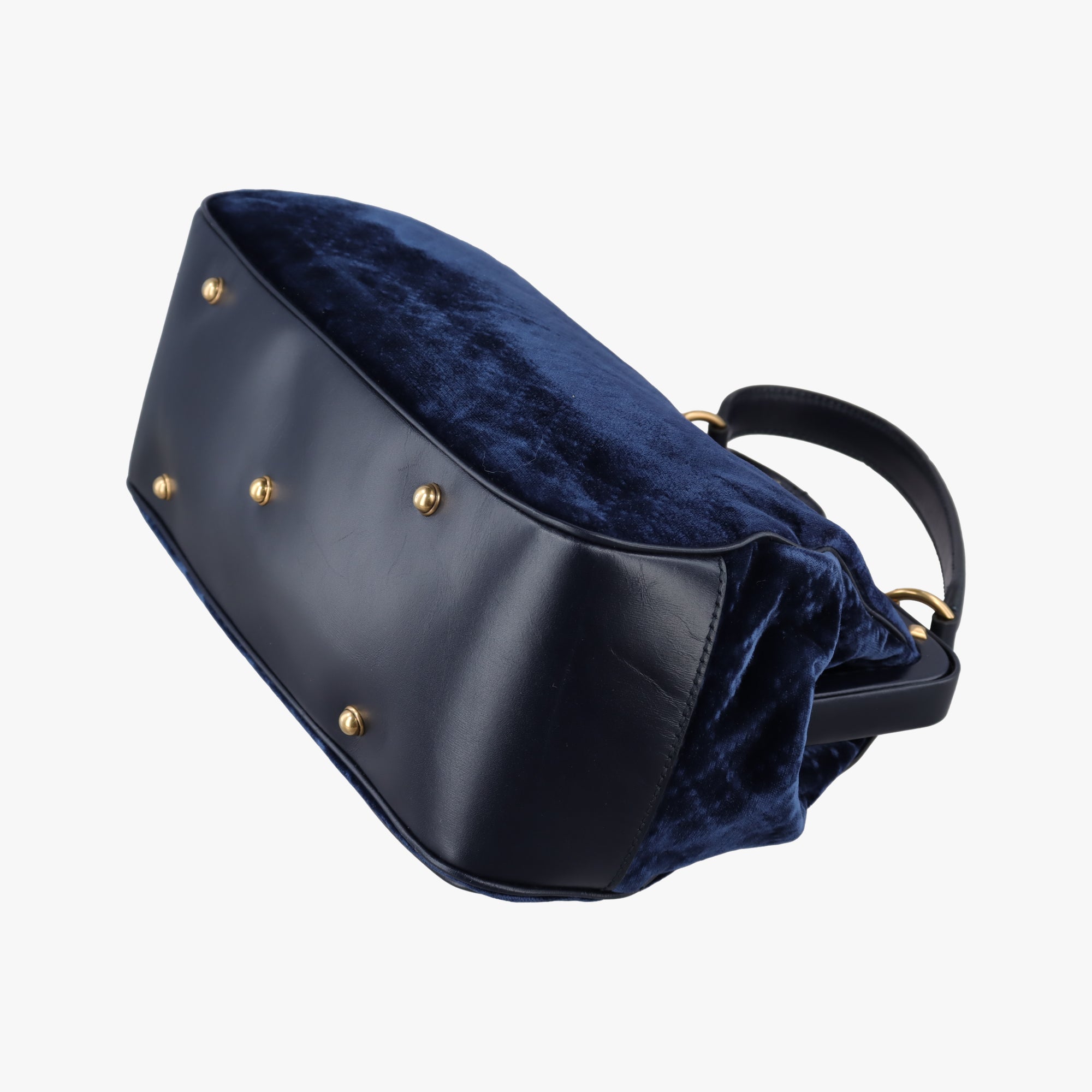 Vintage Gucci Lady Stirrup Navy Velvet×Leather  handbag | stylenewstar