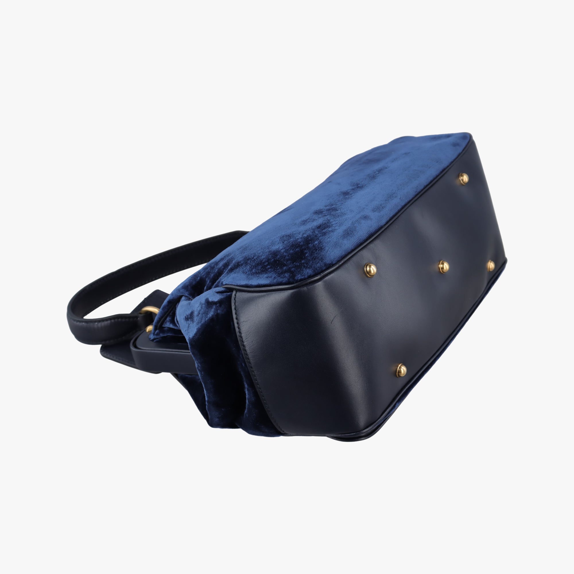 Vintage Gucci Lady Stirrup Navy Velvet×Leather  handbag | stylenewstar