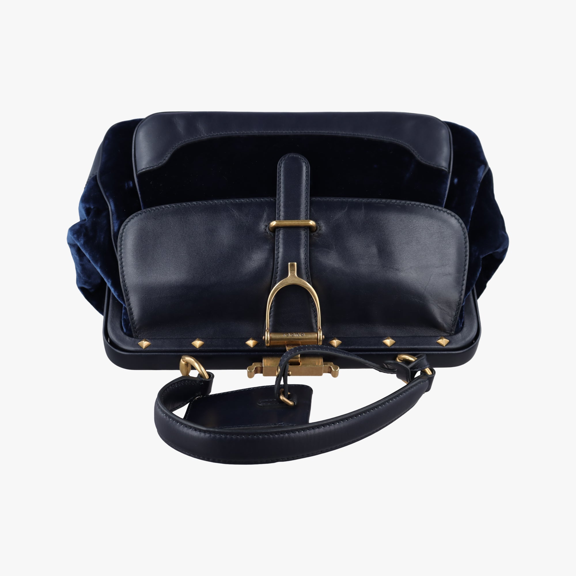 Vintage Gucci Lady Stirrup Navy Velvet×Leather  handbag | stylenewstar