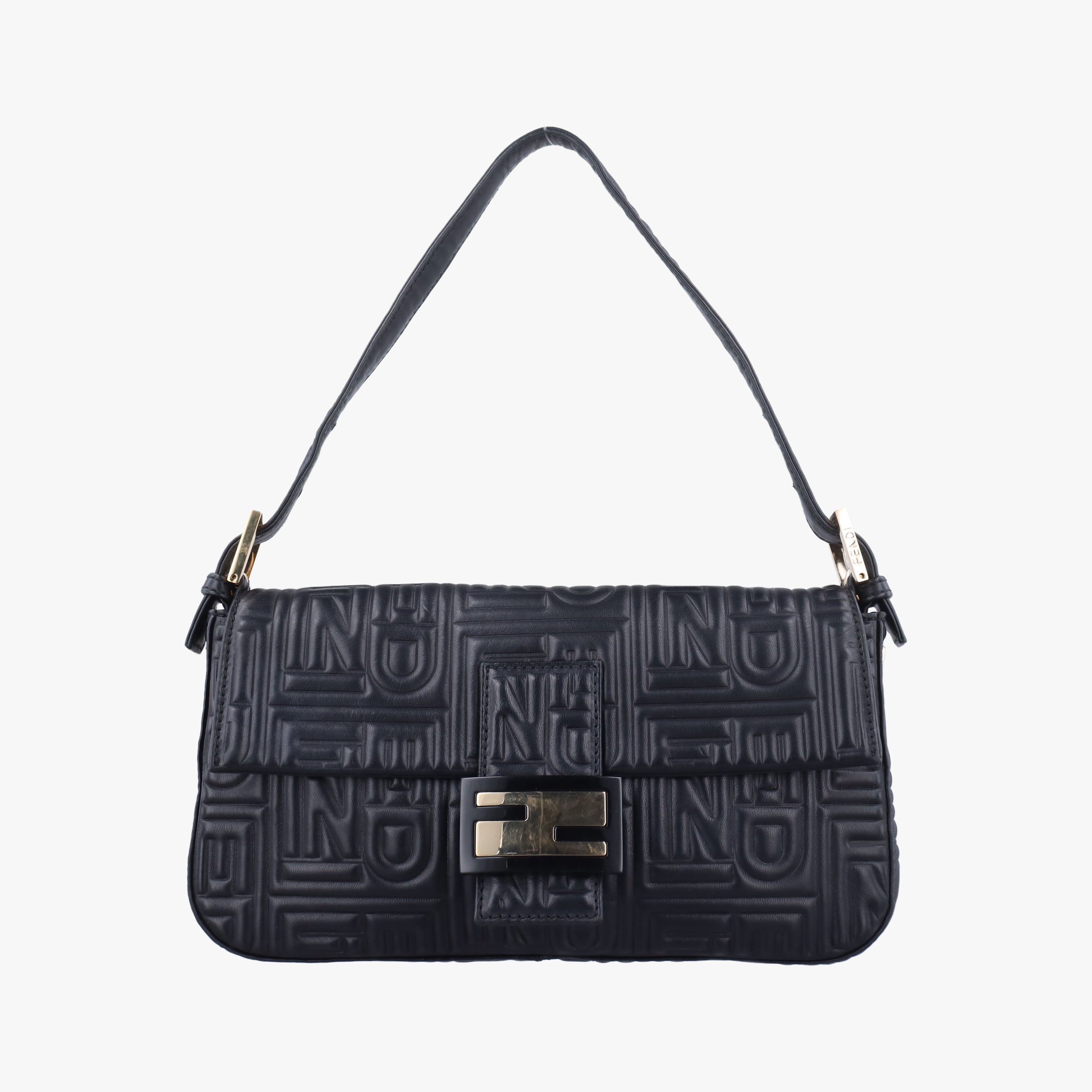 Pre-owned Fendi BAGUETTE Black Leather 8BR600 shoulderbag | stylenewstar