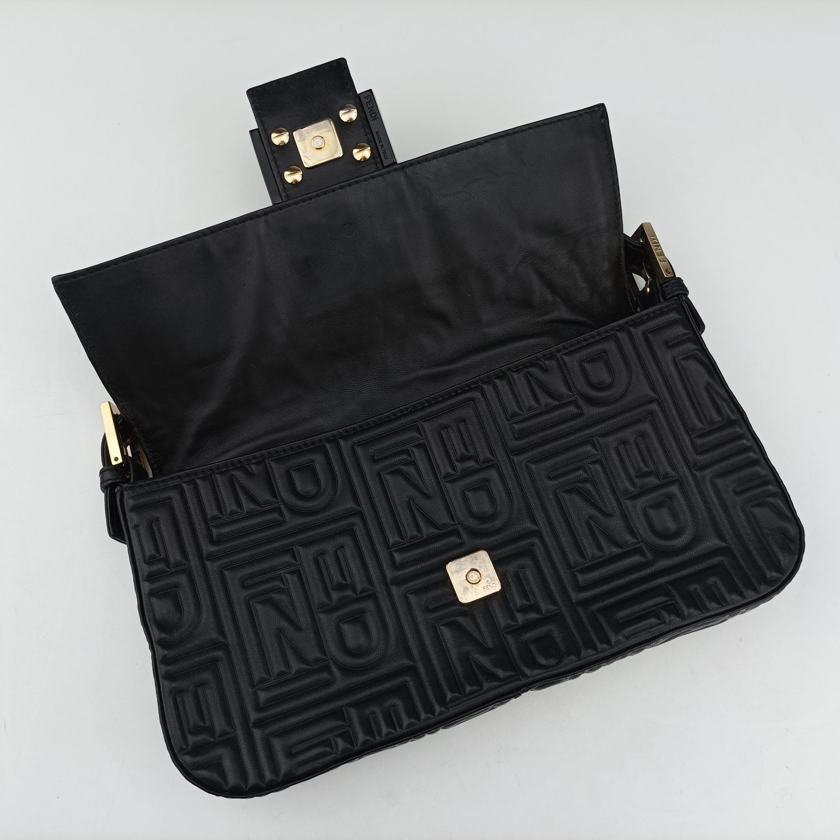Pre-owned Fendi BAGUETTE Black Leather 8BR600 shoulderbag | stylenewstar