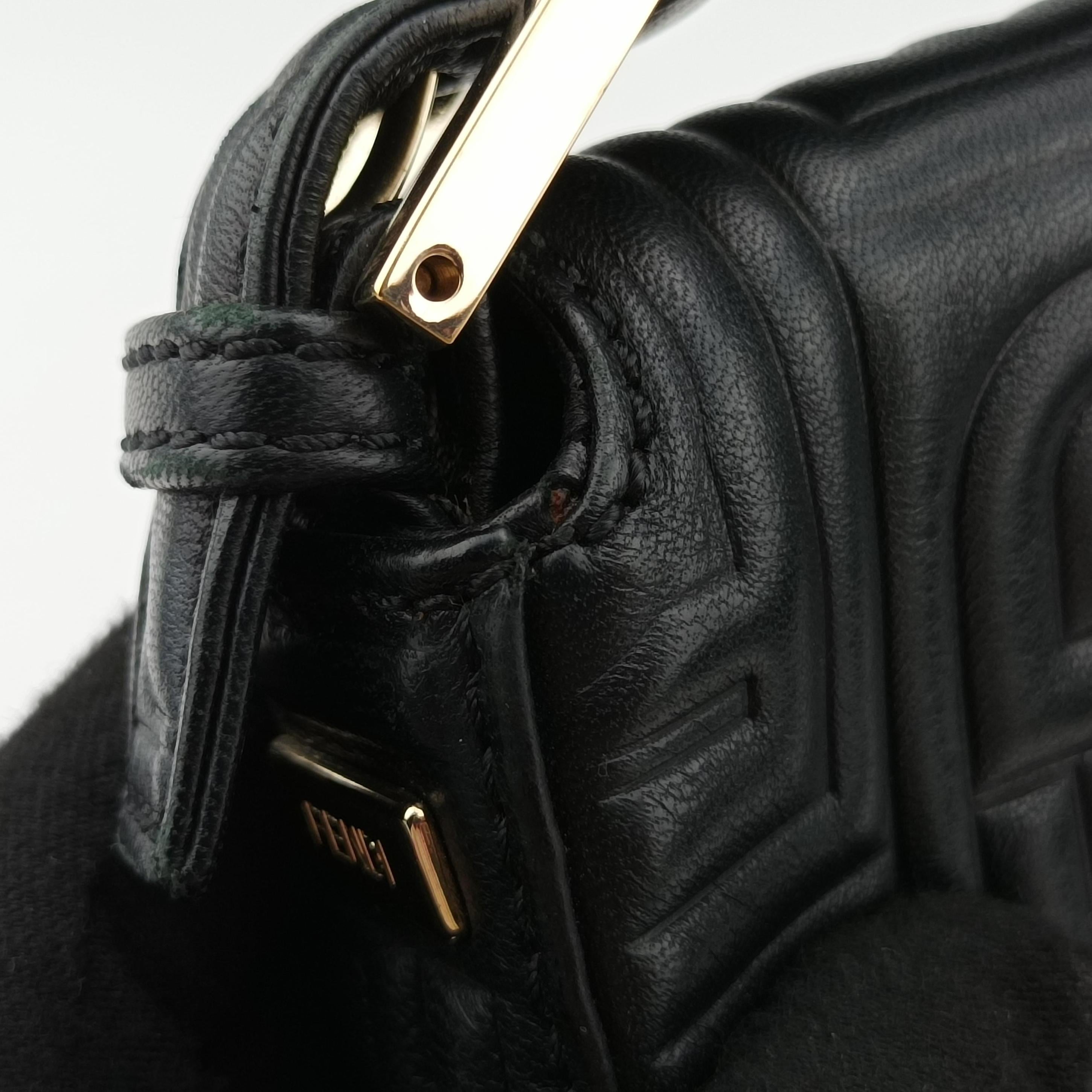 Pre-owned Fendi BAGUETTE Black Leather 8BR600 shoulderbag | stylenewstar