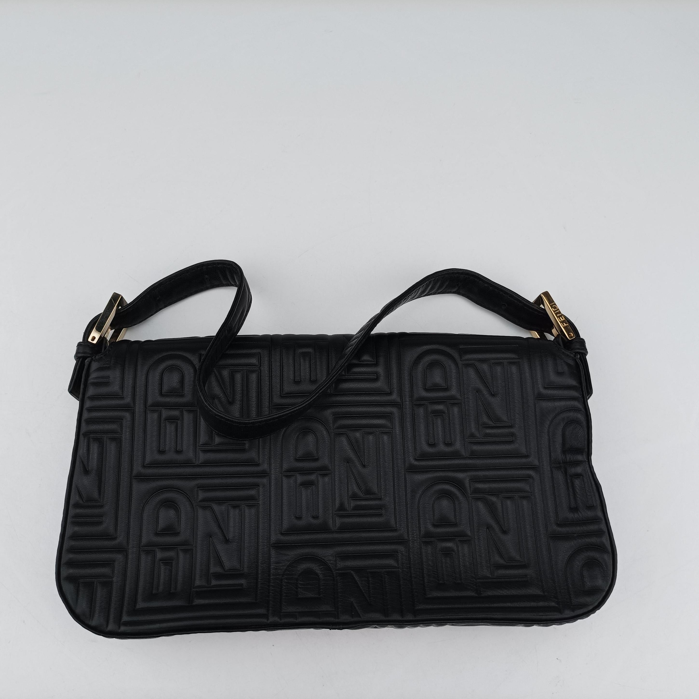 Pre-owned Fendi BAGUETTE Black Leather 8BR600 shoulderbag | stylenewstar