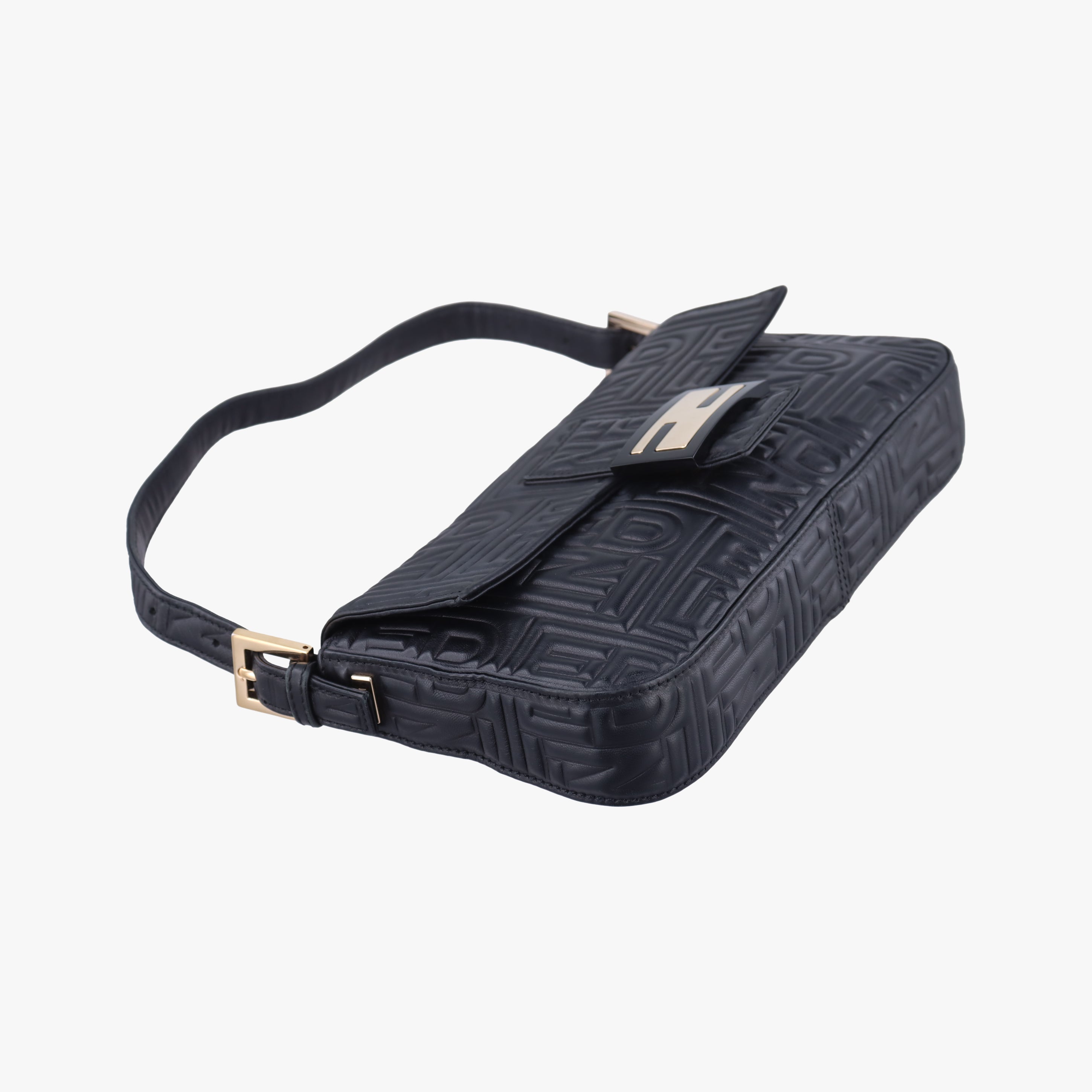 Pre-owned Fendi BAGUETTE Black Leather 8BR600 shoulderbag | stylenewstar