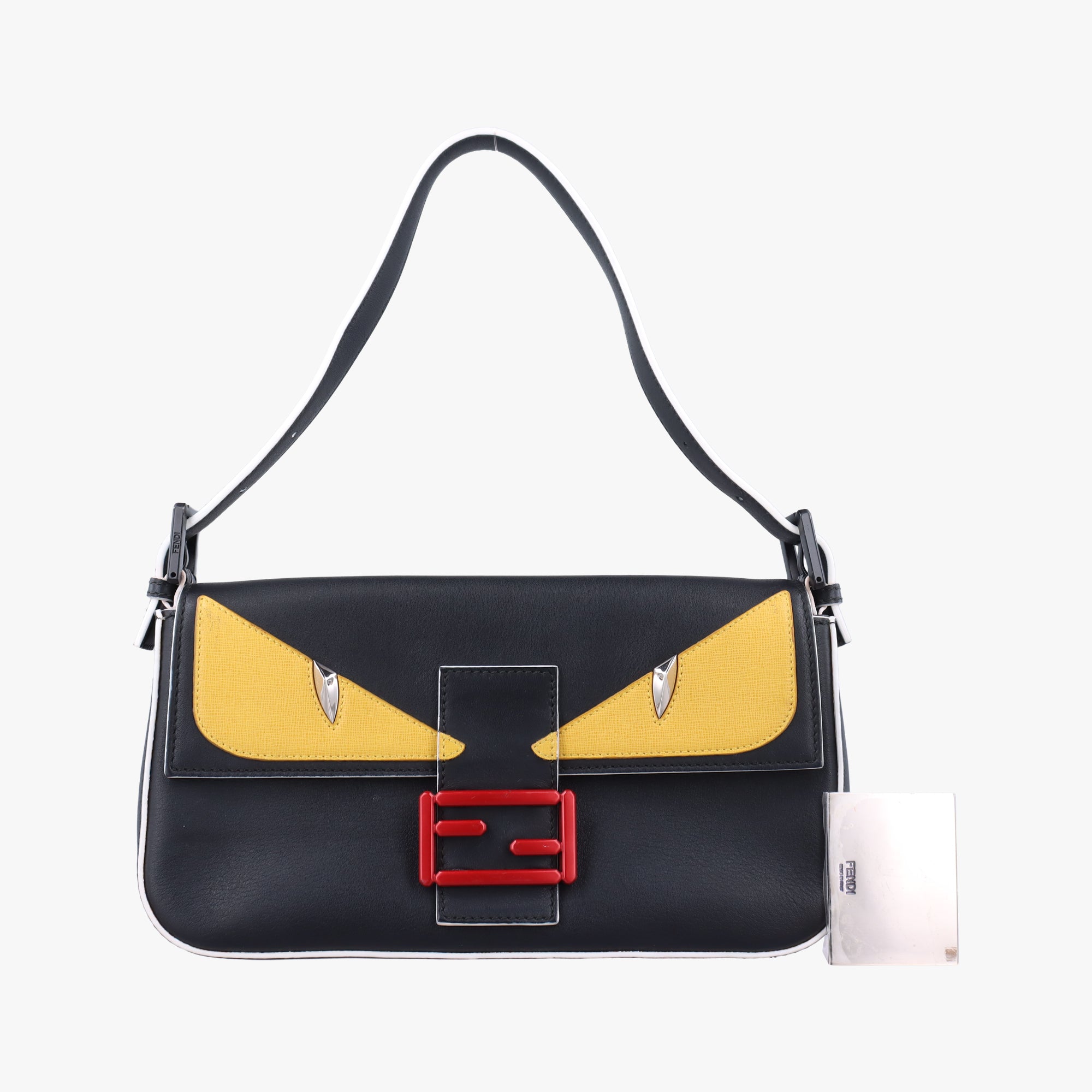 Pre-owned Fendi Monster Baguette Black×yellow Leather 8BR600 shoulderbag | stylenewstar