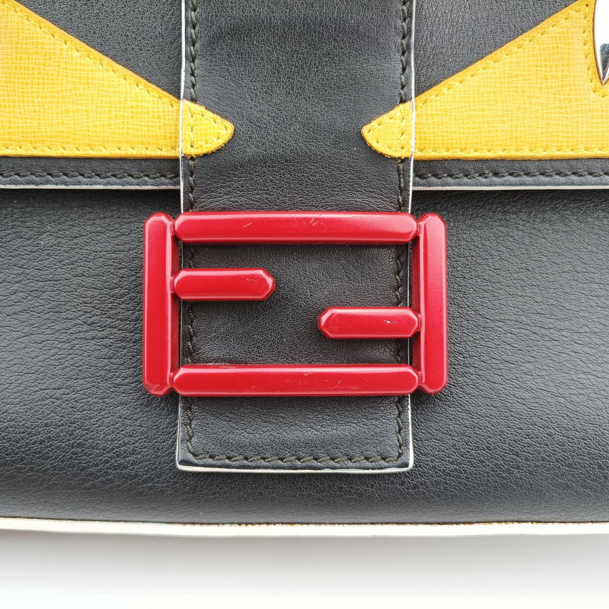 Pre-owned Fendi Monster Baguette Black×yellow Leather 8BR600 shoulderbag | stylenewstar