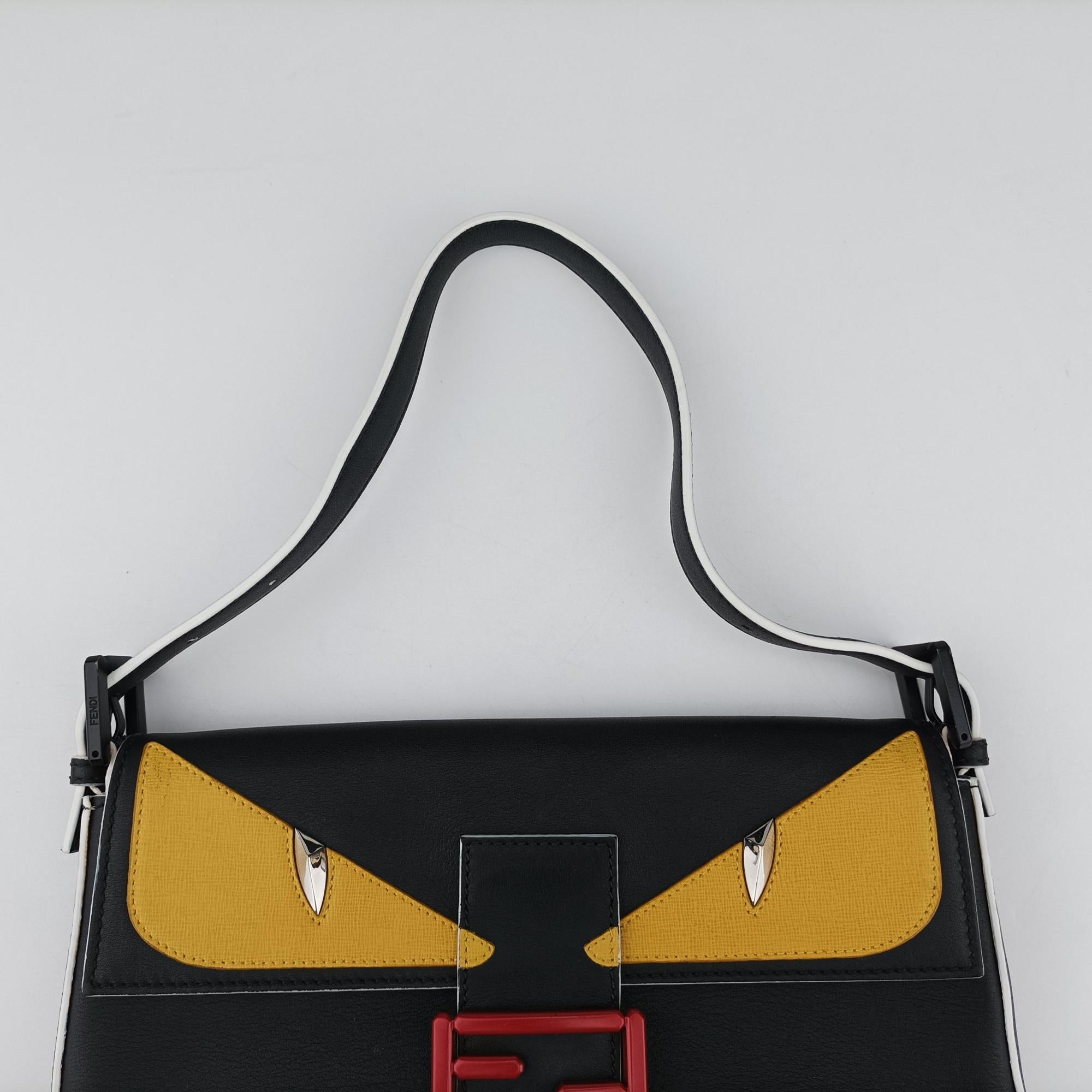 Pre-owned Fendi Monster Baguette Black×yellow Leather 8BR600 shoulderbag | stylenewstar
