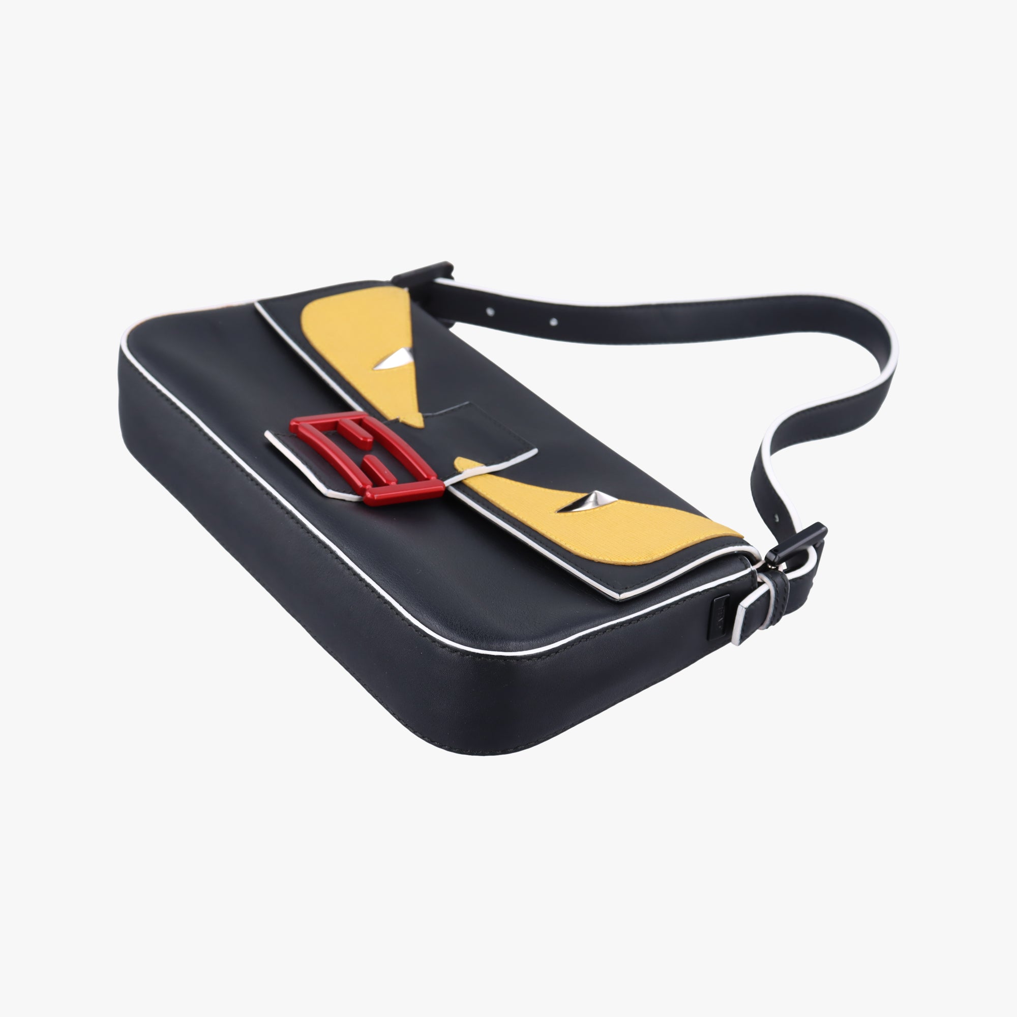 Pre-owned Fendi Monster Baguette Black×yellow Leather 8BR600 shoulderbag | stylenewstar