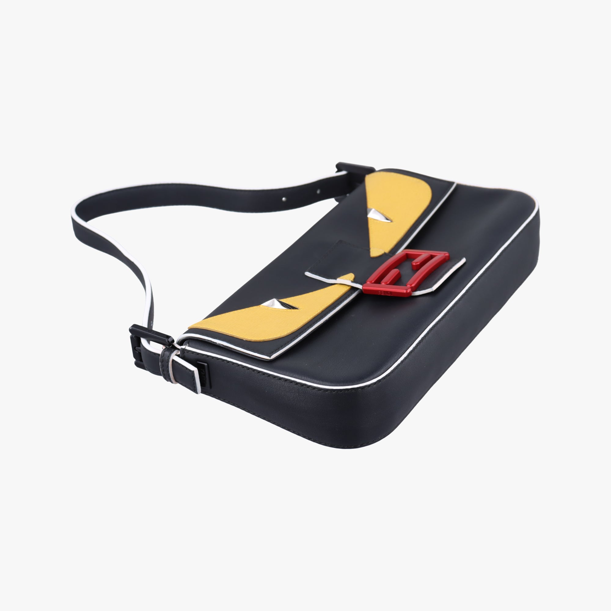 Pre-owned Fendi Monster Baguette Black×yellow Leather 8BR600 shoulderbag | stylenewstar