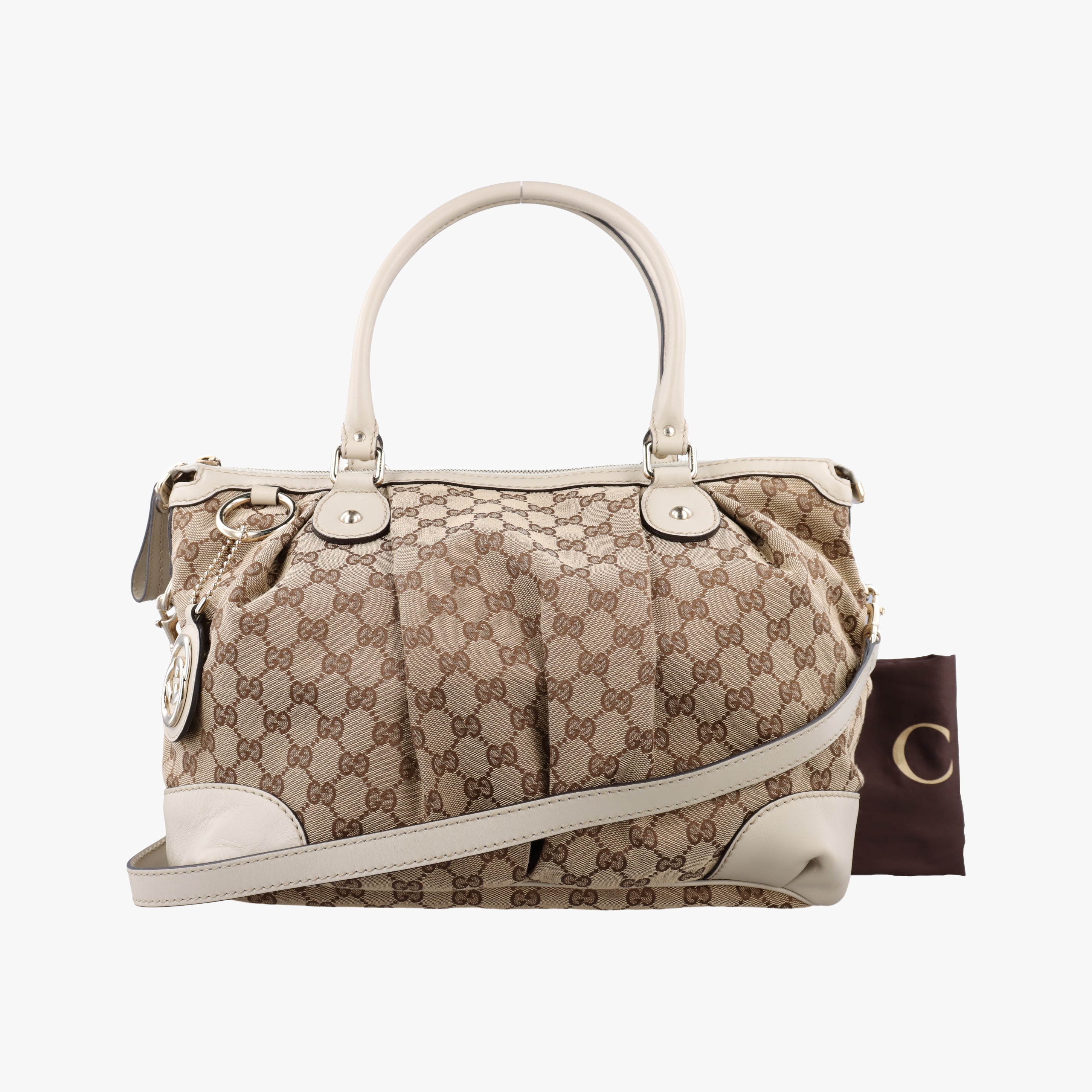 Pre-owned Gucci Sukey Brown×White canvas×leather 285730 shoulderbag | stylenewstar