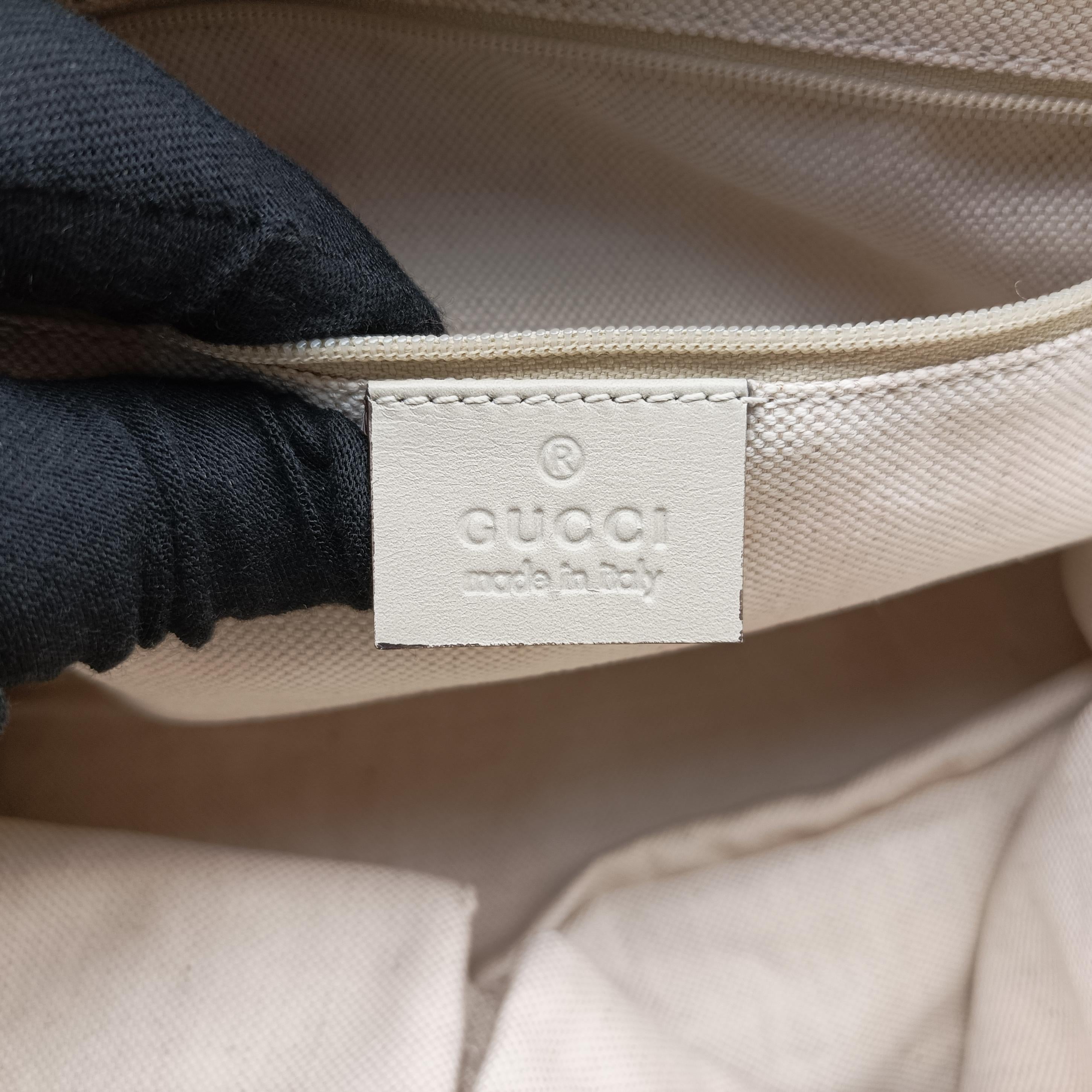 Pre-owned Gucci Sukey Brown×White canvas×leather 285730 shoulderbag | stylenewstar