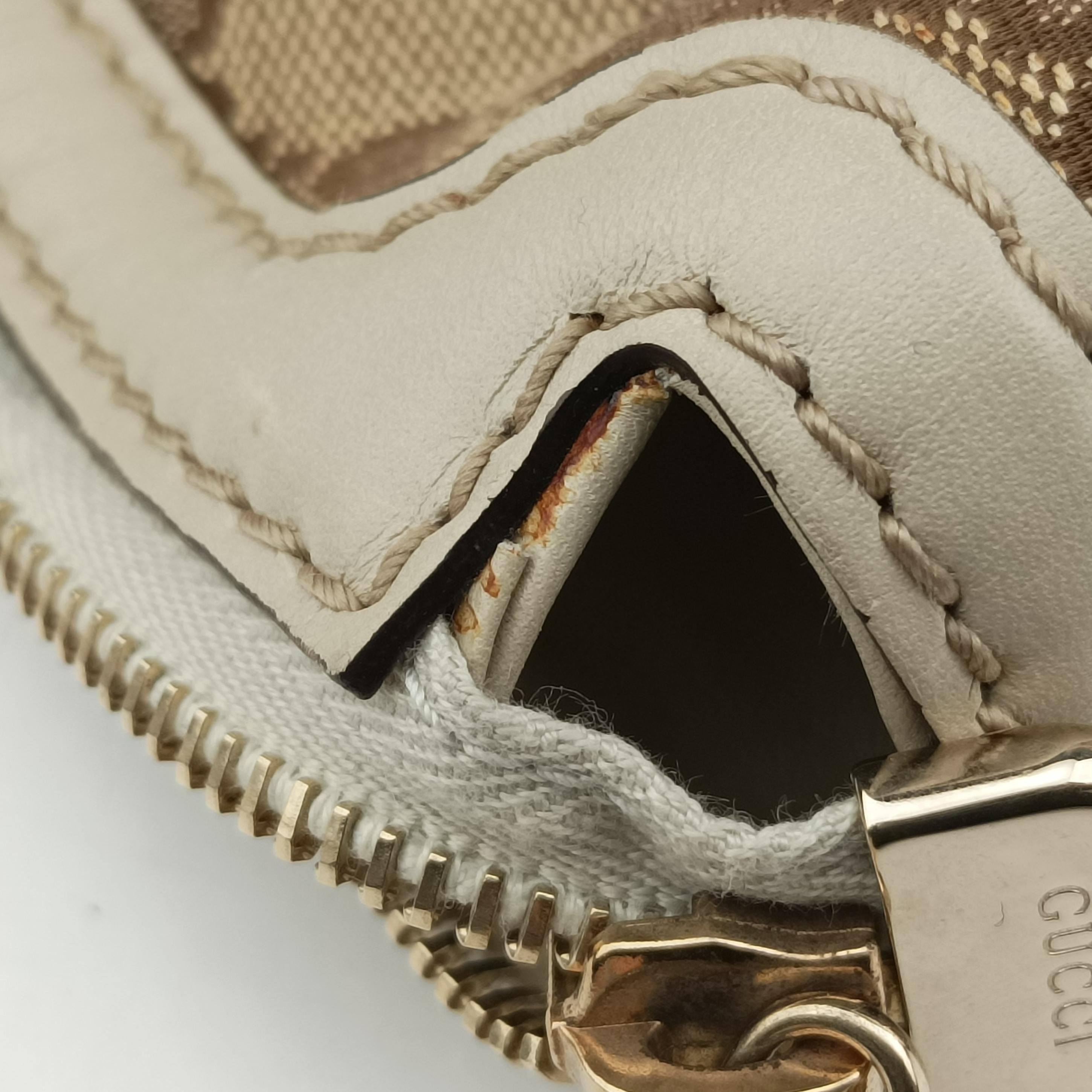 Pre-owned Gucci Sukey Brown×White canvas×leather 285730 shoulderbag | stylenewstar