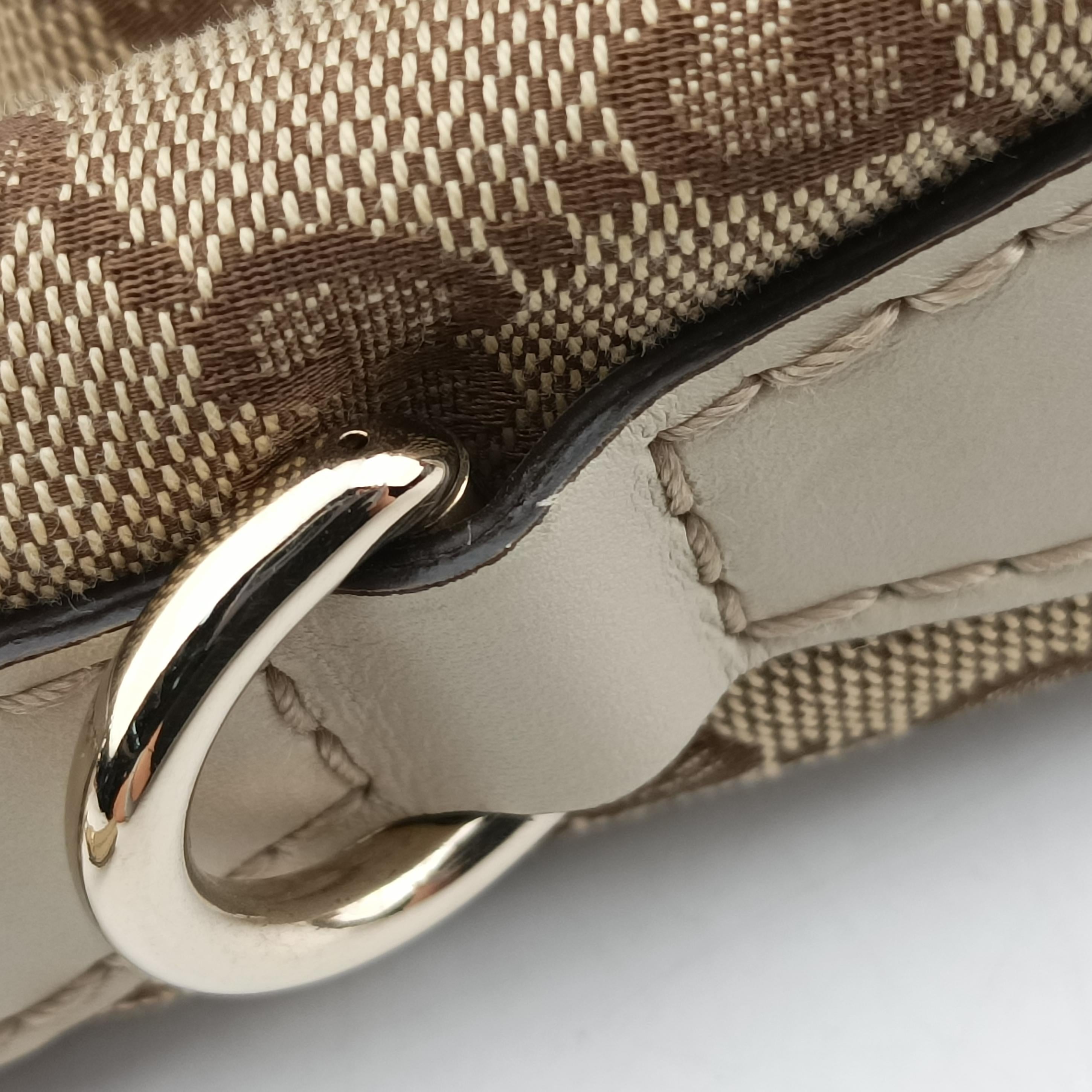 Pre-owned Gucci Sukey Brown×White canvas×leather 285730 shoulderbag | stylenewstar