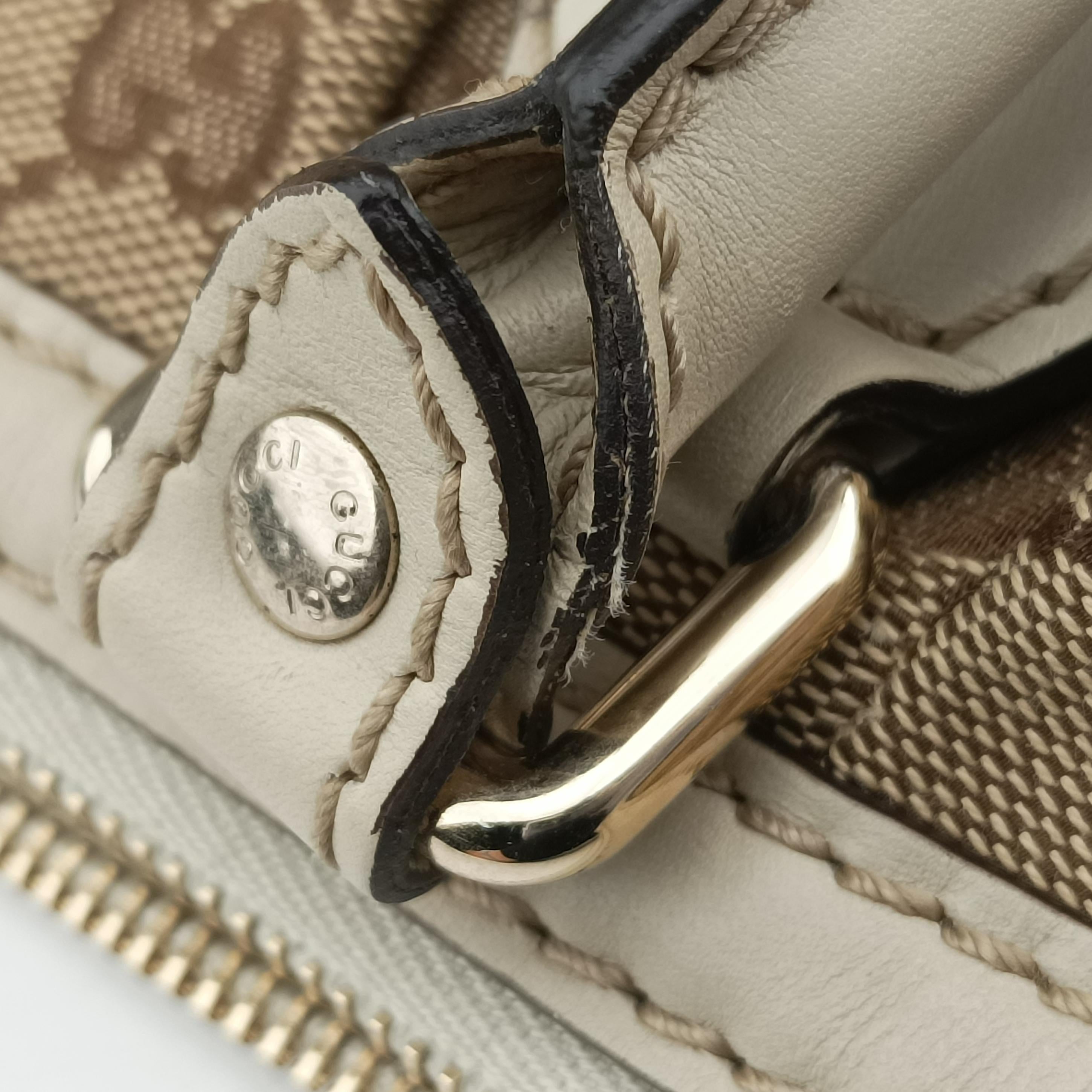 Pre-owned Gucci Sukey Brown×White canvas×leather 285730 shoulderbag | stylenewstar