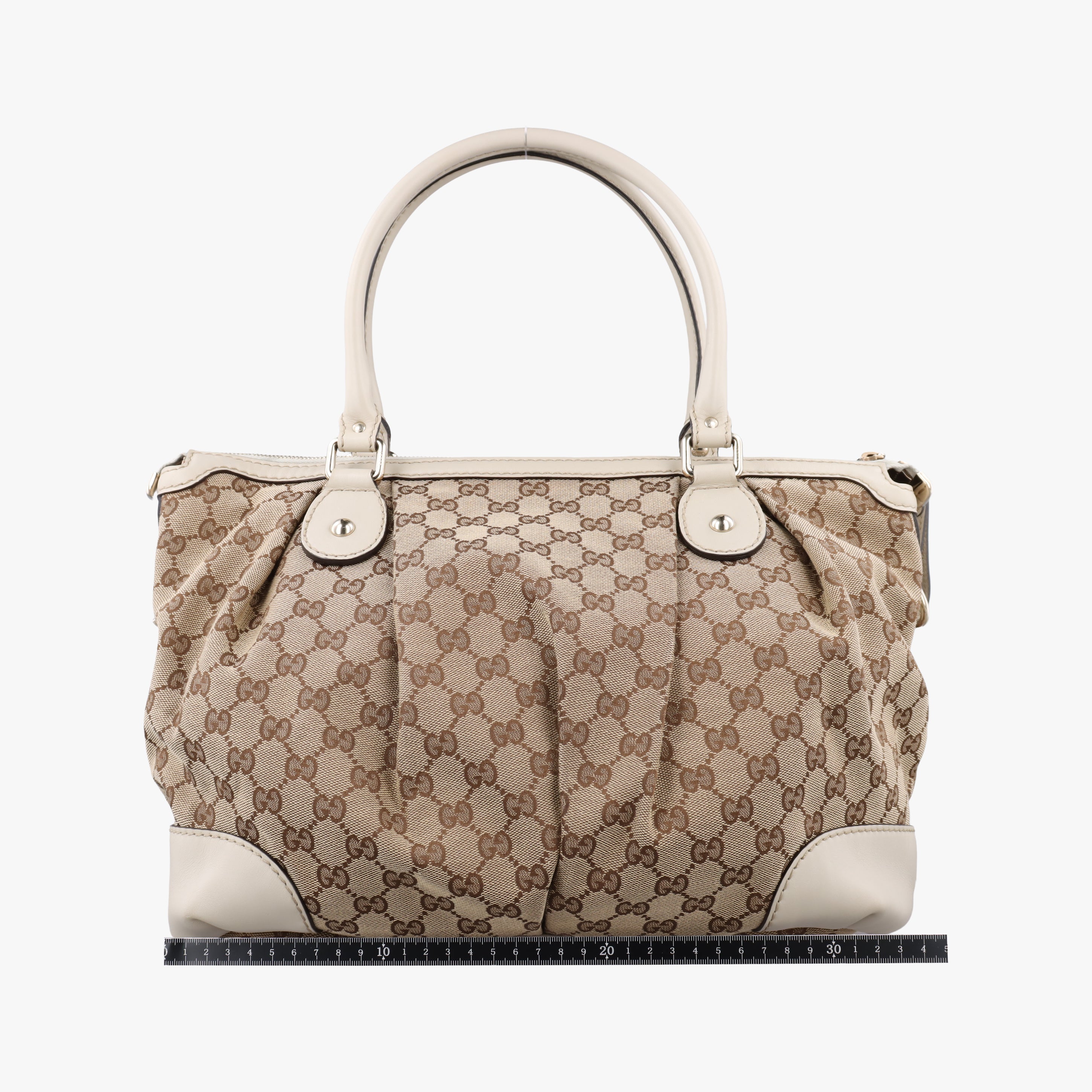 Pre-owned Gucci Sukey Brown×White canvas×leather 285730 shoulderbag | stylenewstar
